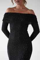 Katalina Sparkling Rhinestone Maxi Dress Black | Wedding Guest Dress | One Shoulder | Maxi | Oh Hello Clothing