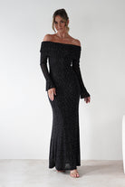 Katalina Sparkling Rhinestone Maxi Dress Black | Wedding Guest Dress | One Shoulder | Maxi | Oh Hello Clothing