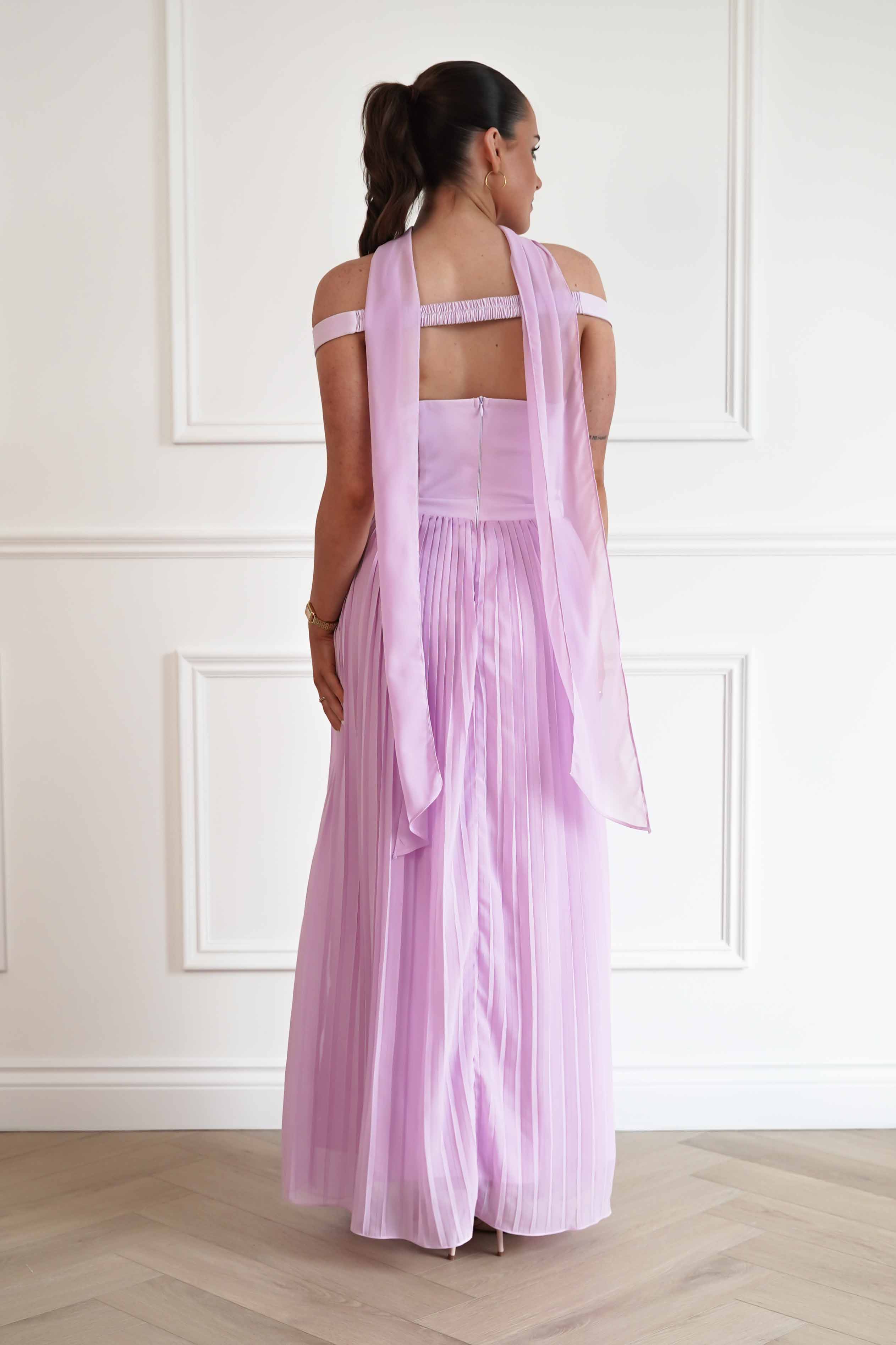 Oh Hello Clothing Women > Clothing > Dresses Kelsea Off The Shoulder Pleated Maxi Dress | Lilac
