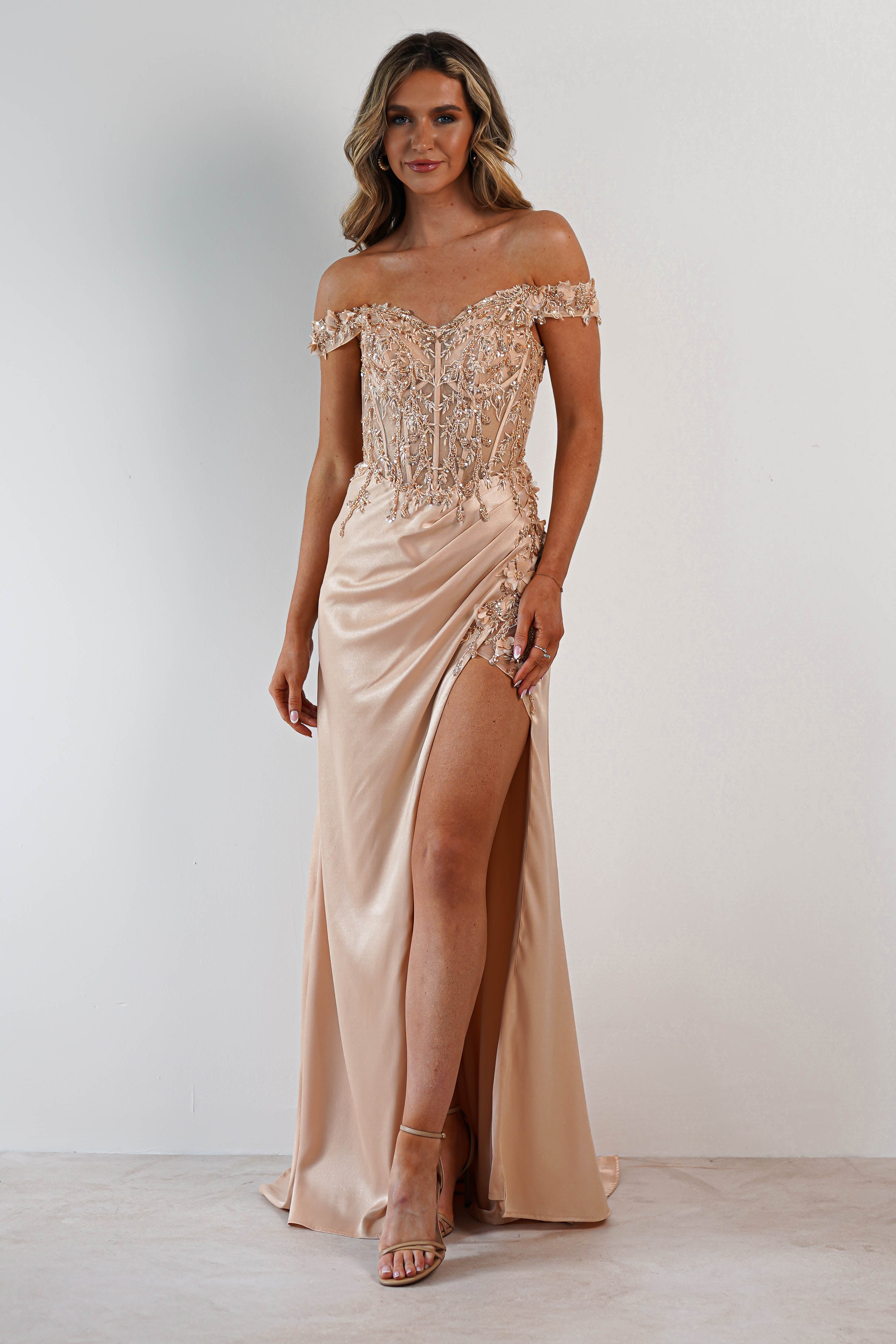 Khacy Embellished Gown | Champagne/Gold | Debs & Prom | Formal Gown | Oh Hello Clothing