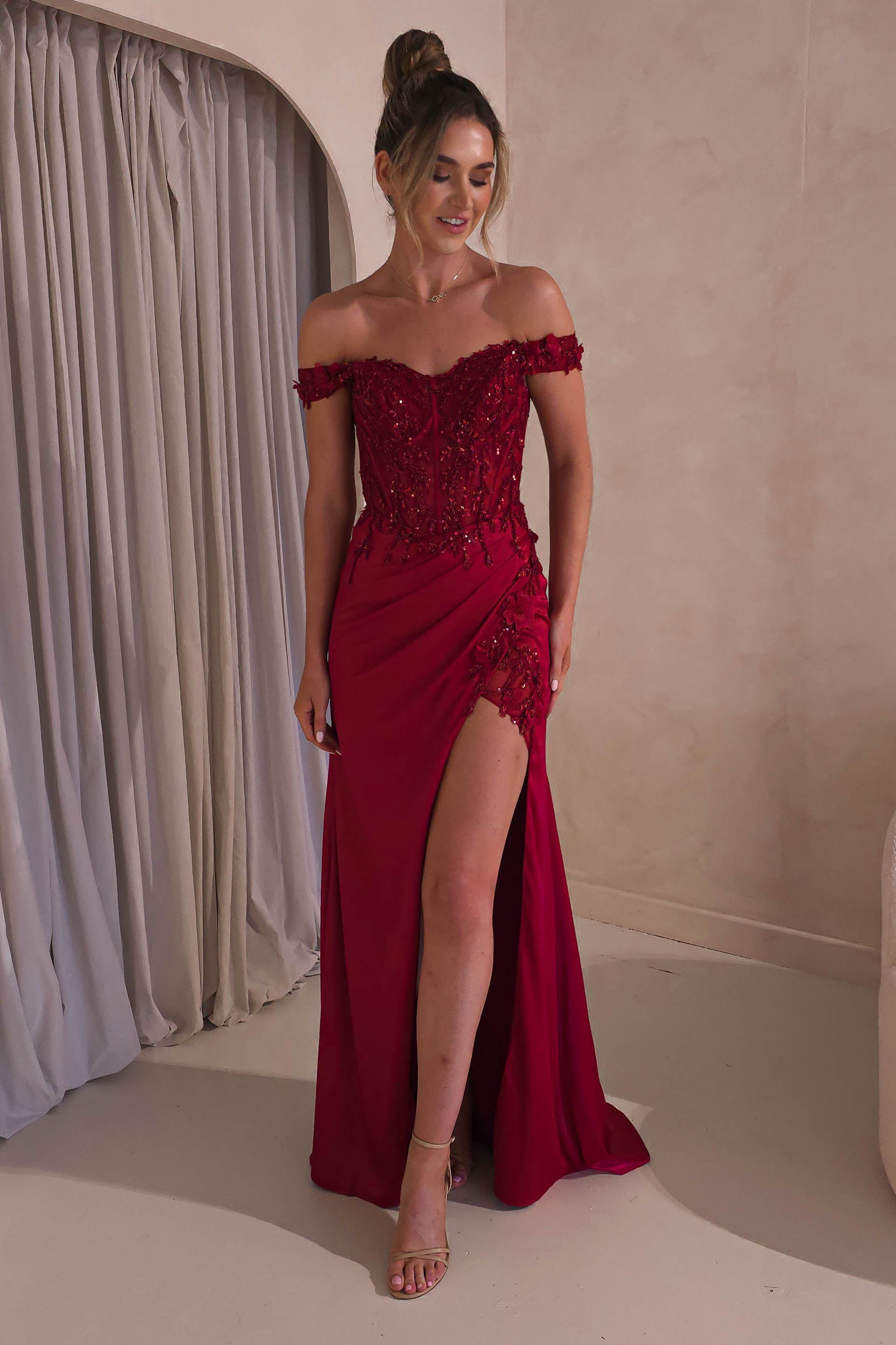Khacy Embellished Gown | Dark Red | Debs & Prom | Formal Gown | Oh Hello Clothing