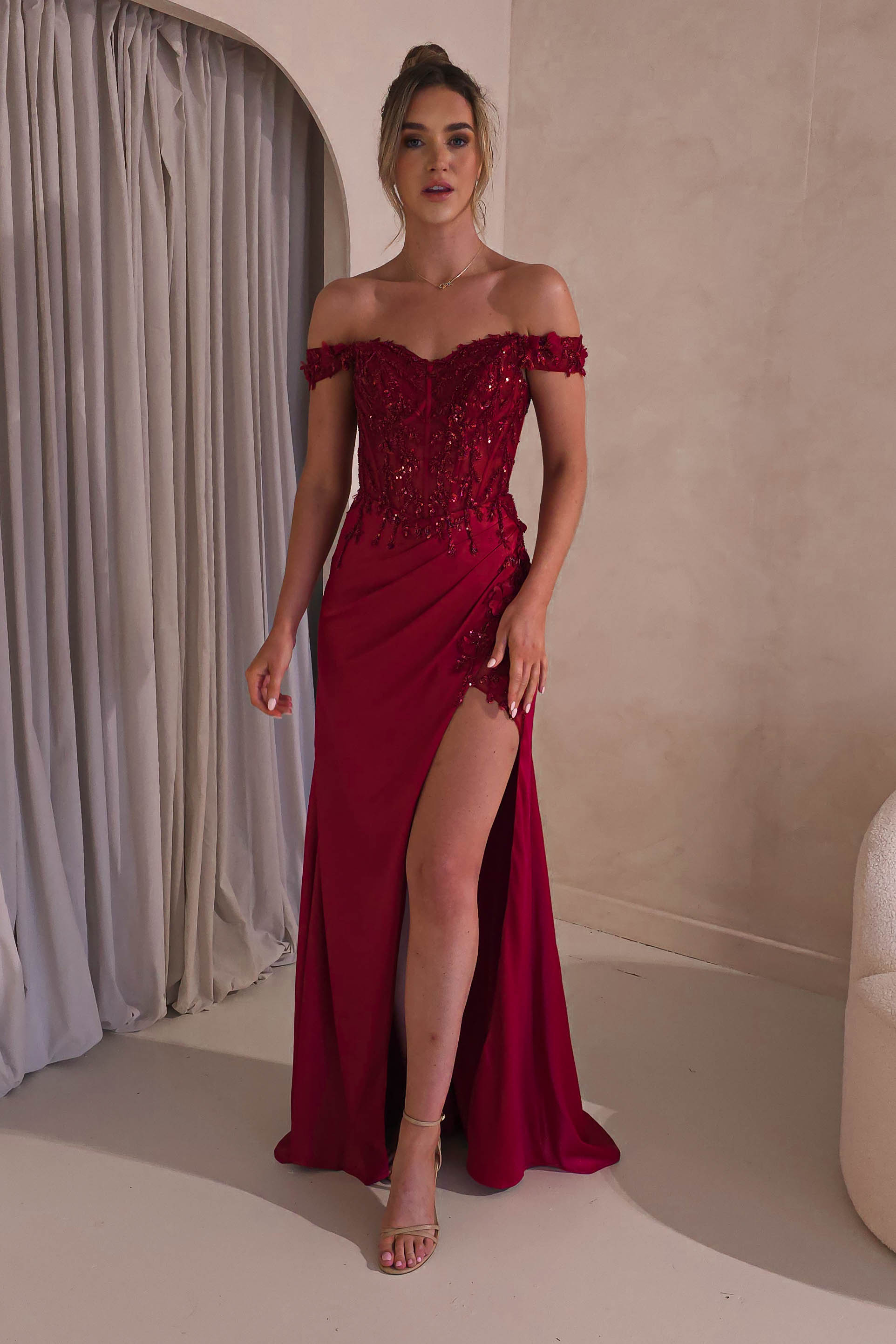 Khacy Embellished Gown | Dark Red | Debs & Prom | Formal Gown | Oh Hello Clothing