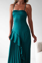 Krishna Satin Pleated Maxi Dresses | Emerald Green | Formal | Oh Hello Clothing