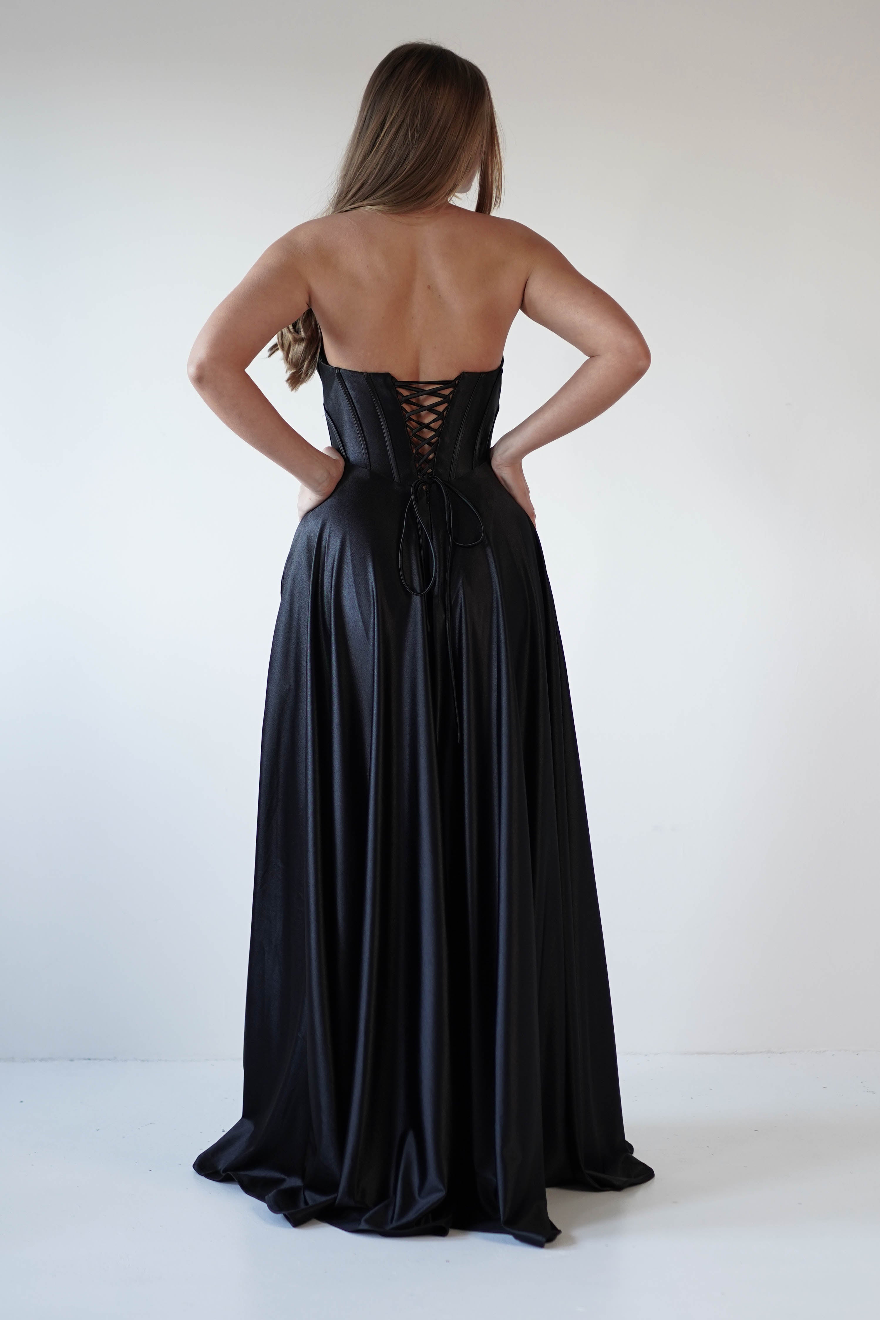 Kristi Strapless A Line Gown | Black | Debs & Prom | Formal Gown | Oh Hello Clothing