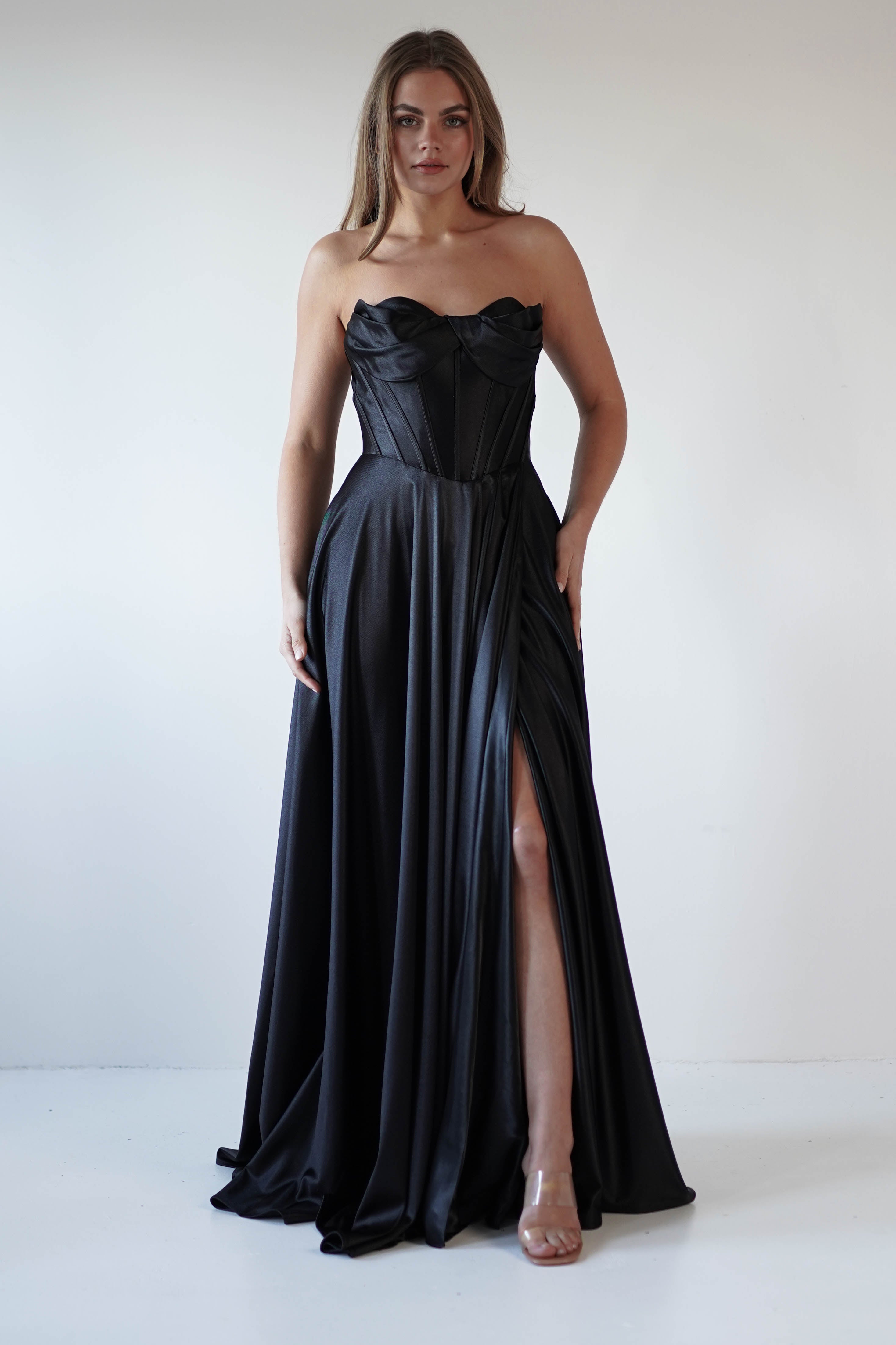 Kristi Strapless A Line Gown | Black | Debs & Prom | Formal Gown | Oh Hello Clothing