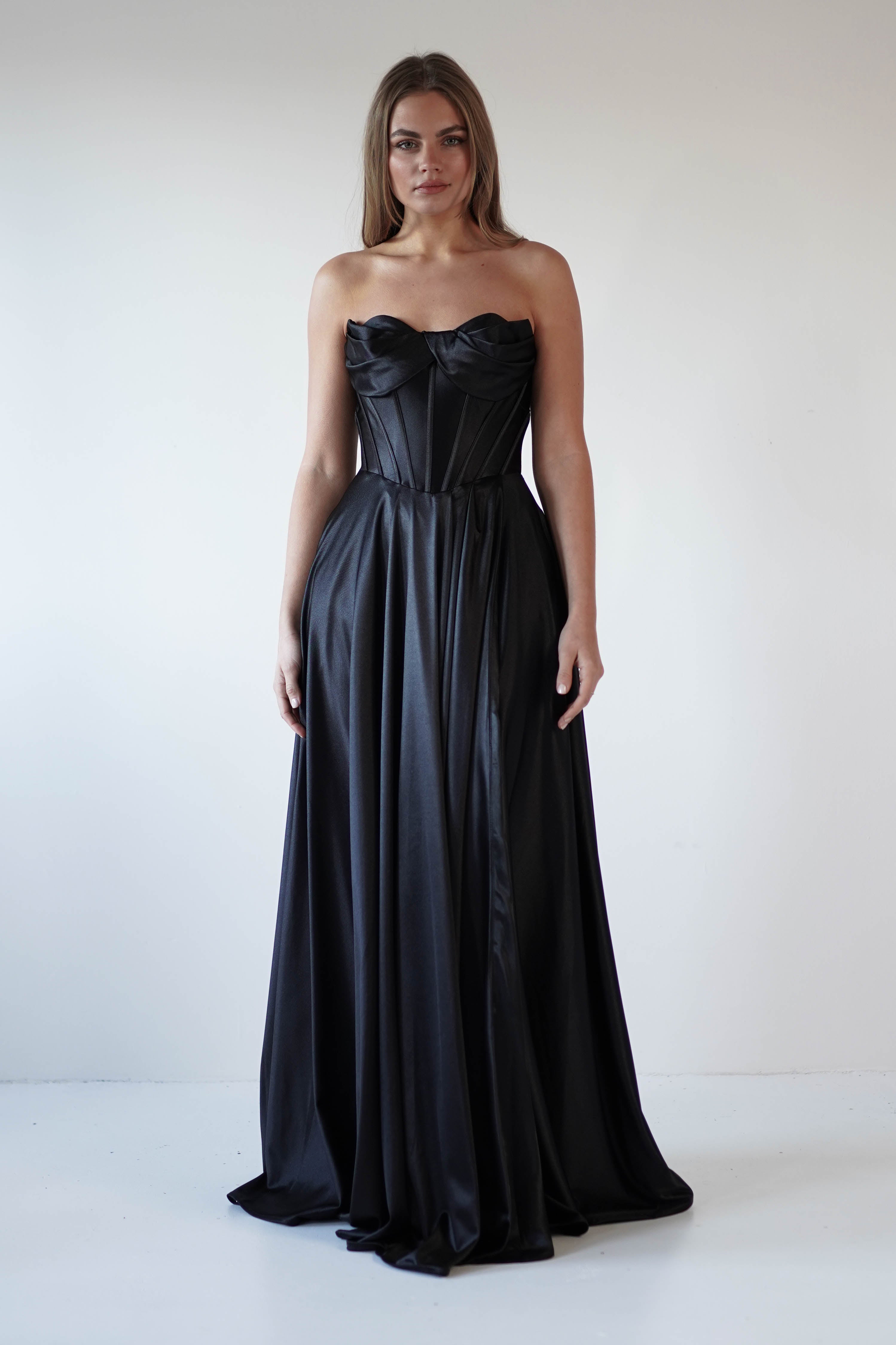 Kristi Strapless A Line Gown | Black | Debs & Prom | Formal Gown | Oh Hello Clothing