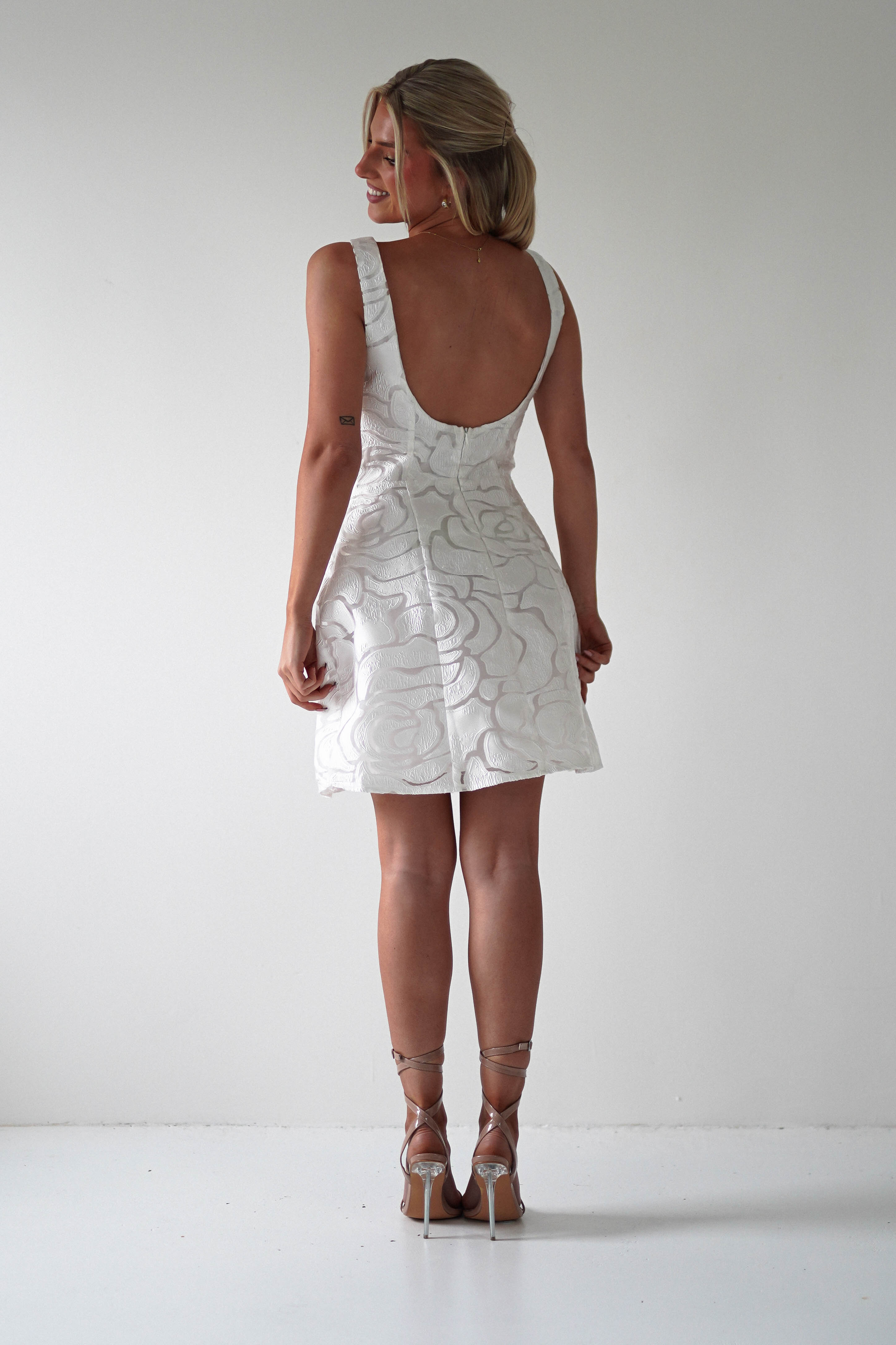 Lanie Round Neck Mini Dress | White | Graduation | Bride To Be Hen Dress | Oh Hello Clothing