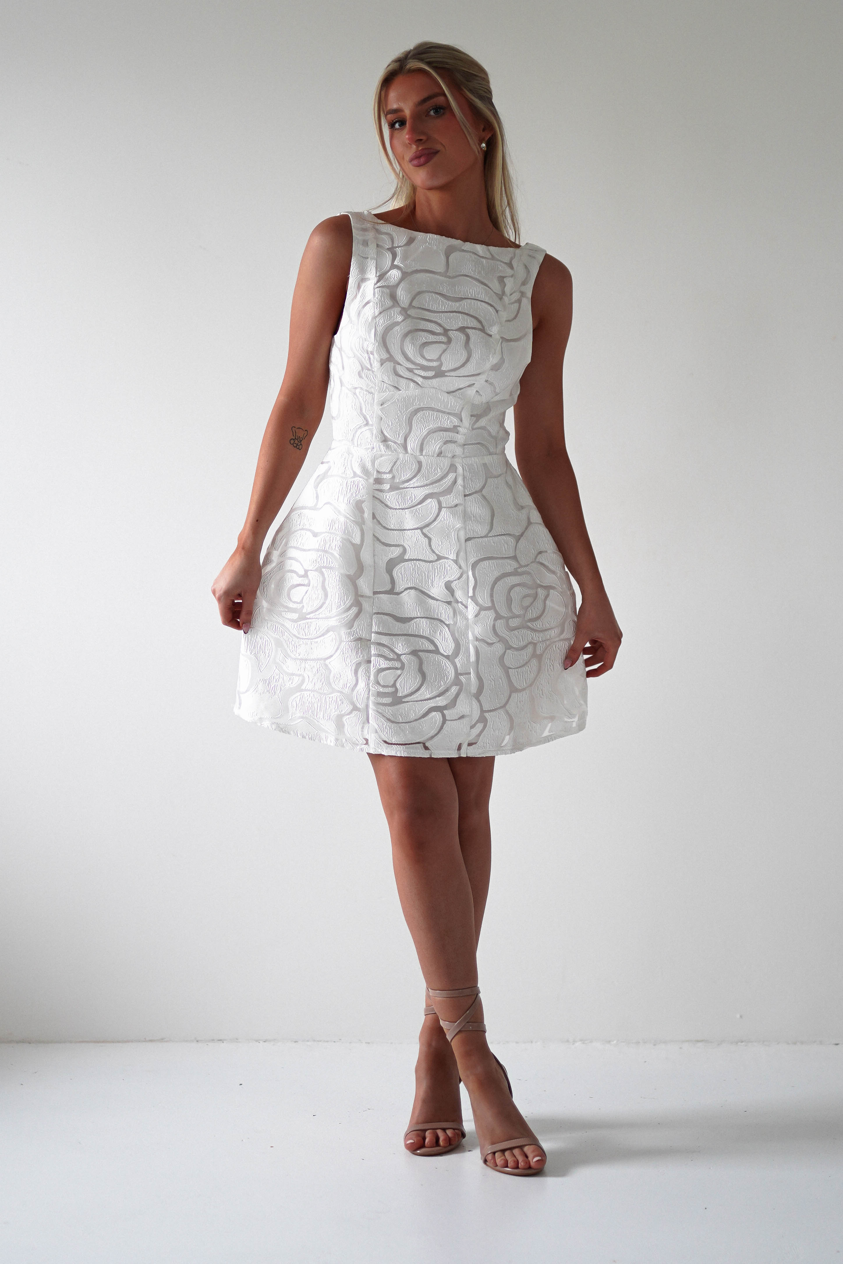Lanie Round Neck Mini Dress | White | Graduation | Bride To Be Hen Dress | Oh Hello Clothing