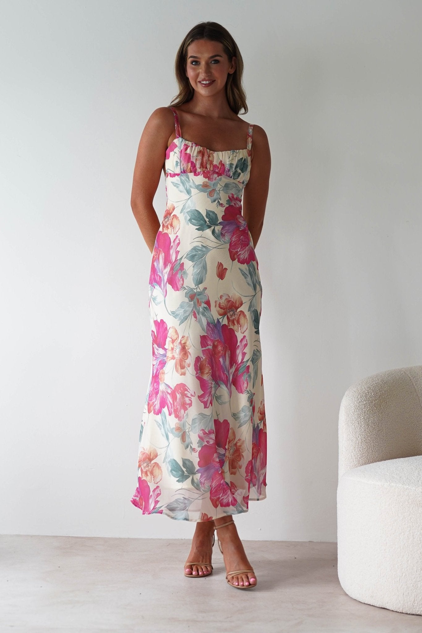 Larah Floral Maxi Dress Yellow/Pink Print | Wedding Guest Dress | Maxi | Oh Hello Clothing