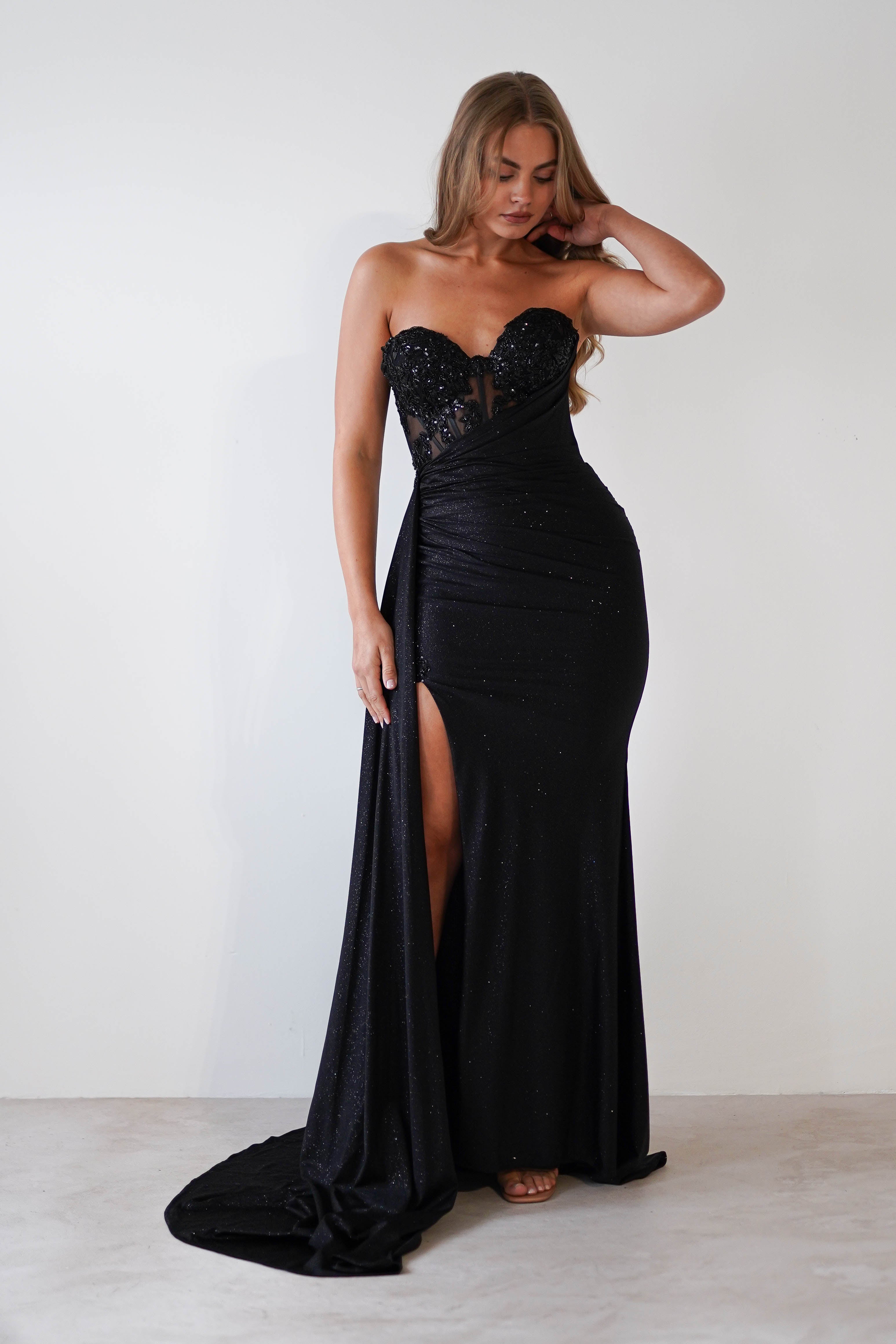 Lavelle Glitter Bodycon Gown | Black | Debs & Prom | Formal Gown | Oh Hello Clothing