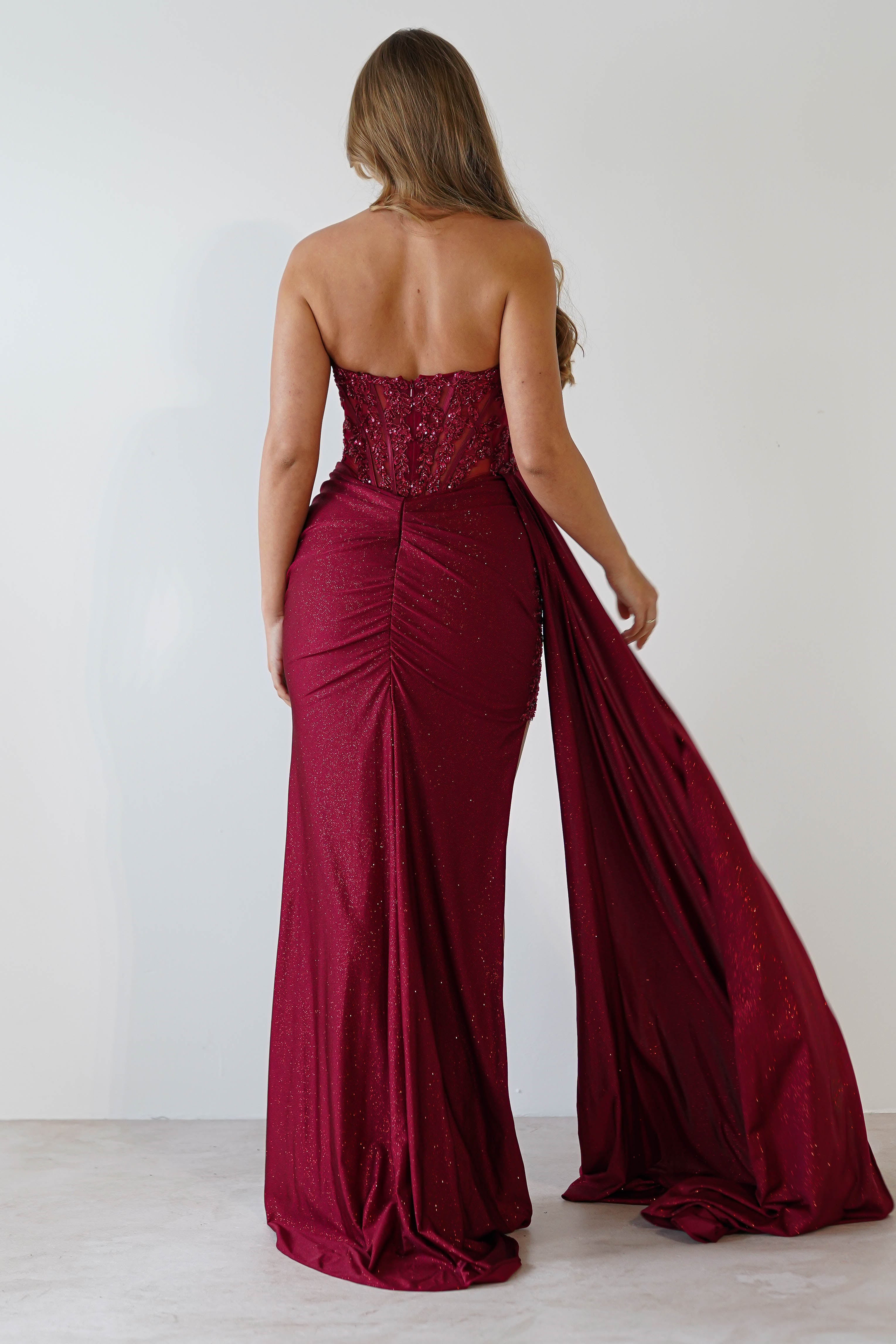 Lavelle Glitter Bodycon Gown | Burgundy | Debs & Prom | Formal Gown | Oh Hello Clothing