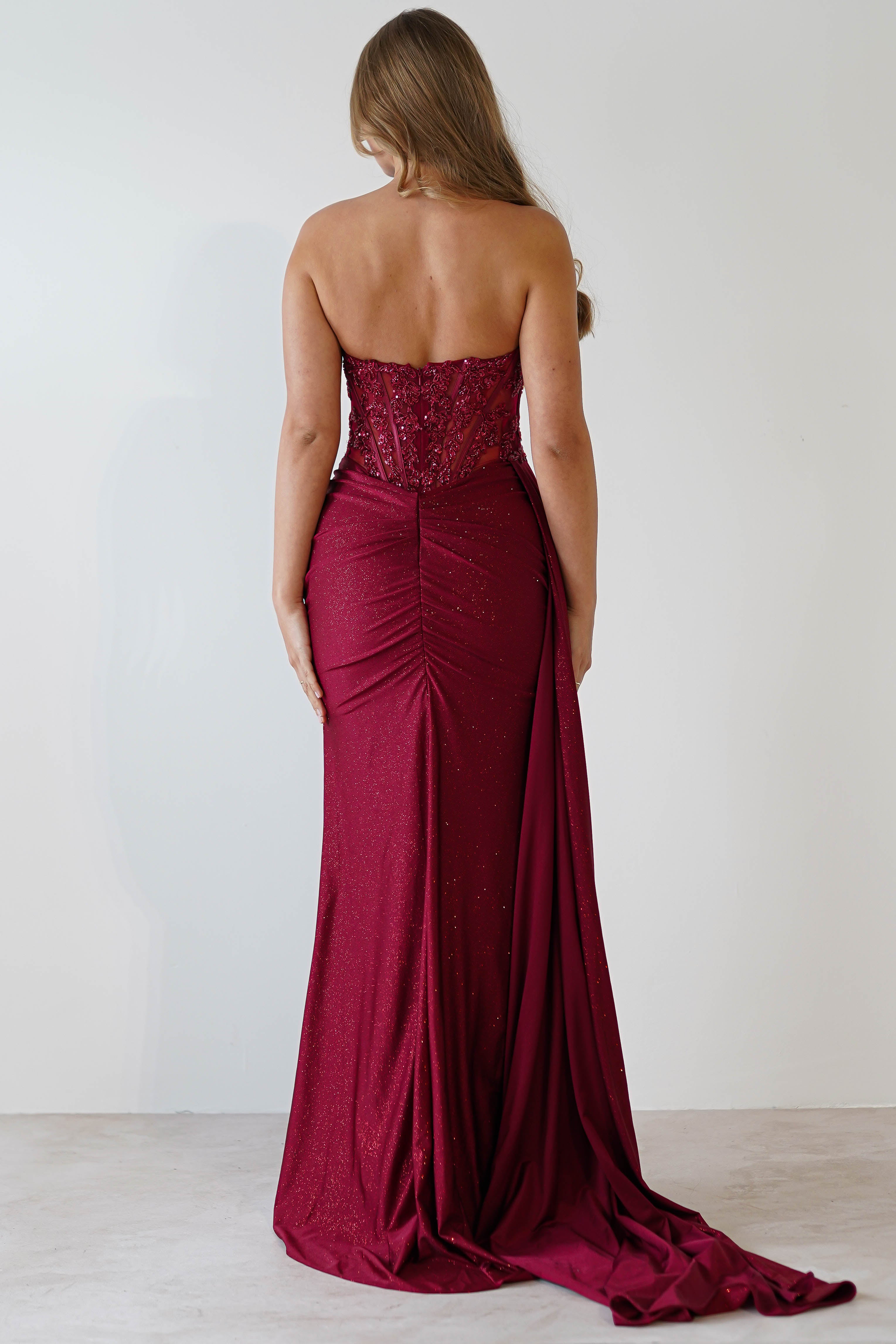 Lavelle Glitter Bodycon Gown | Burgundy | Debs & Prom | Formal Gown | Oh Hello Clothing
