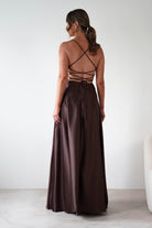 Leelie Silky Satin Maxi Gown | Brown | Debs & Prom | Formal Gown | Oh Hello Clothing