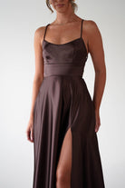 Leelie Silky Satin Maxi Gown | Brown | Debs & Prom | Formal Gown | Oh Hello Clothing