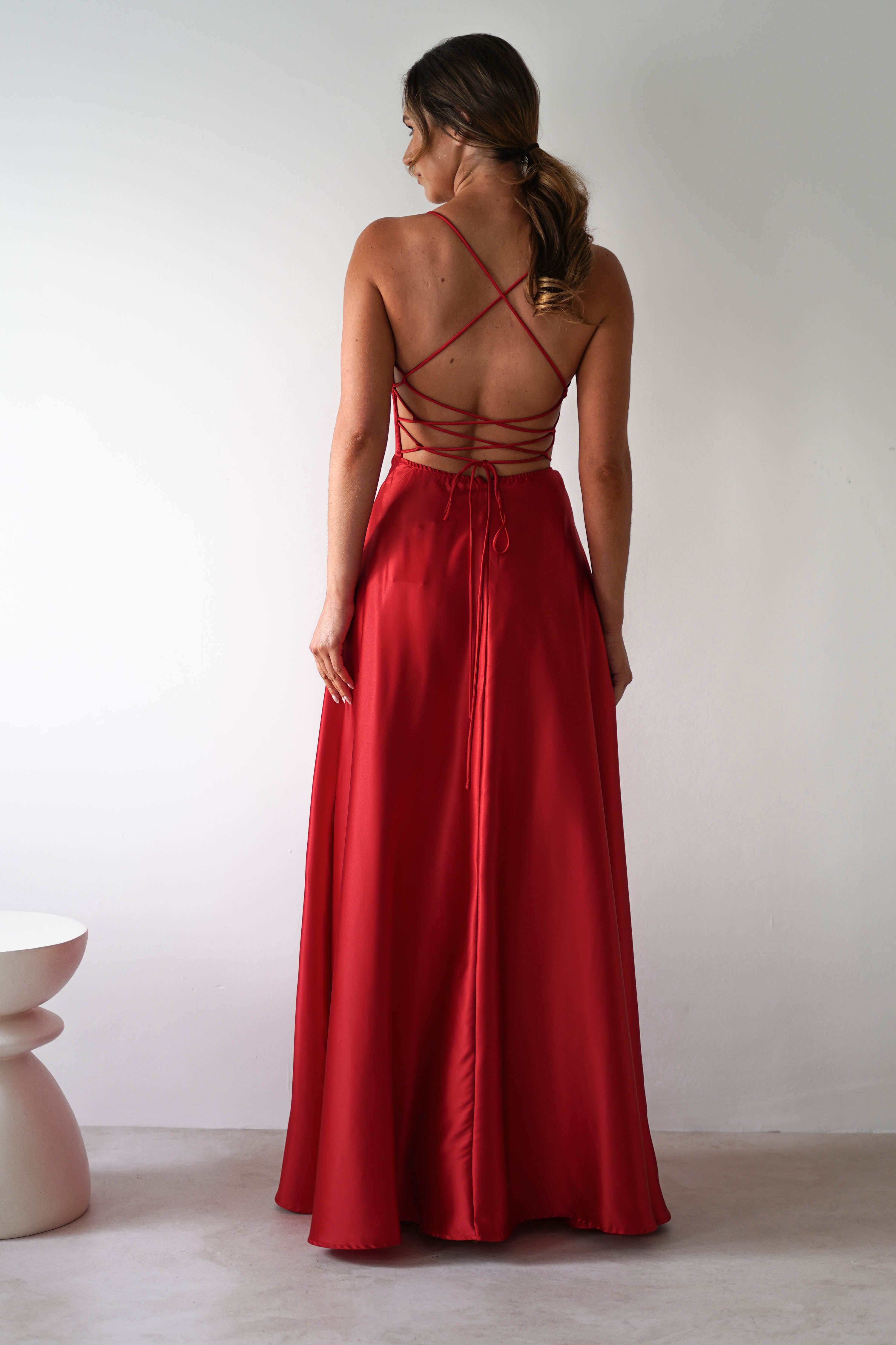 Leelie Silky Satin Maxi Gown | Red | Debs & Prom | Formal Gown | Oh Hello Clothing