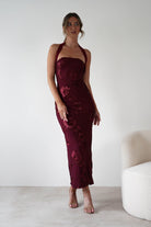 Lilani Textured Midaxi Dress Wine | Wedding Guest Dress | Oh Hello Clothing