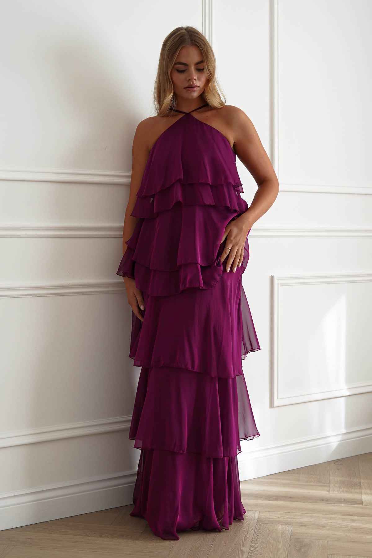 Oh Hello Clothing Women > Clothing > Dresses Liora Soft Ruffle Maxi Dress | Plum