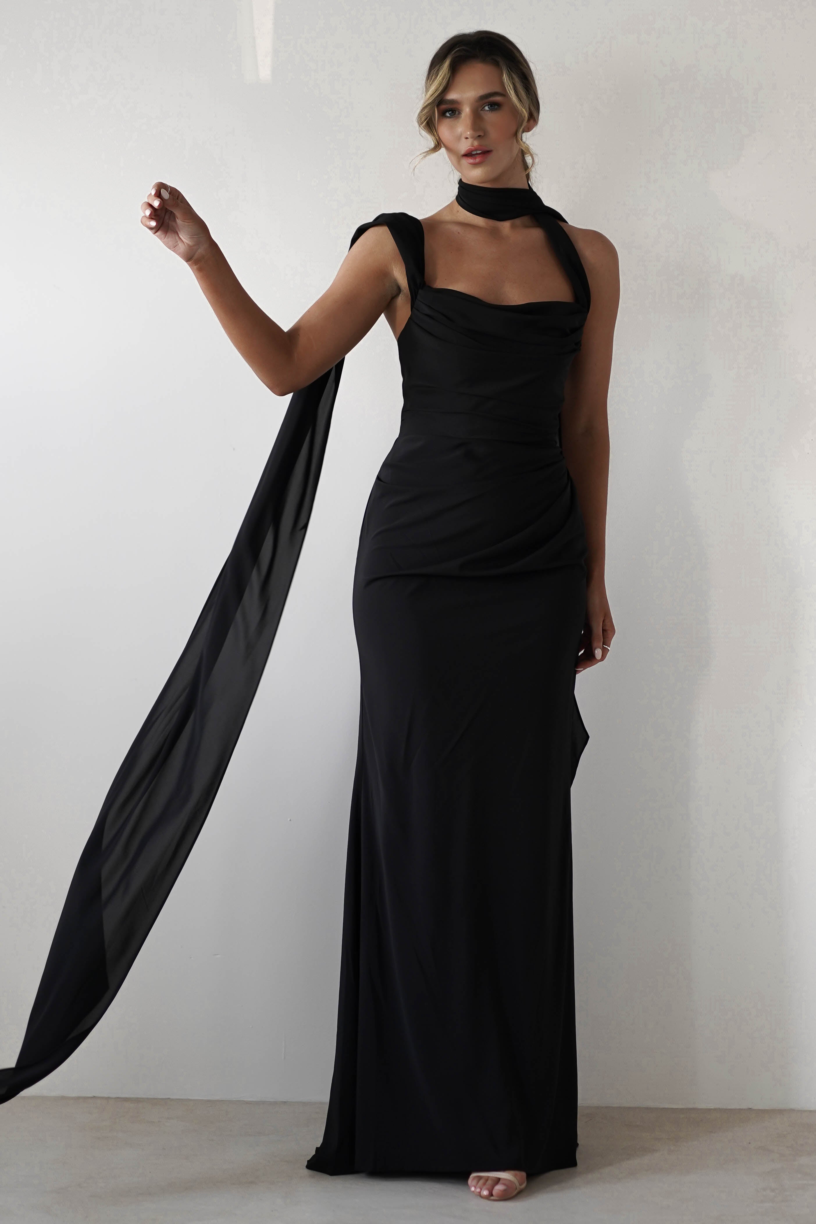 Cinderella Wedding Guest Dresses Lisa Multiway Chiffon Gown | Black