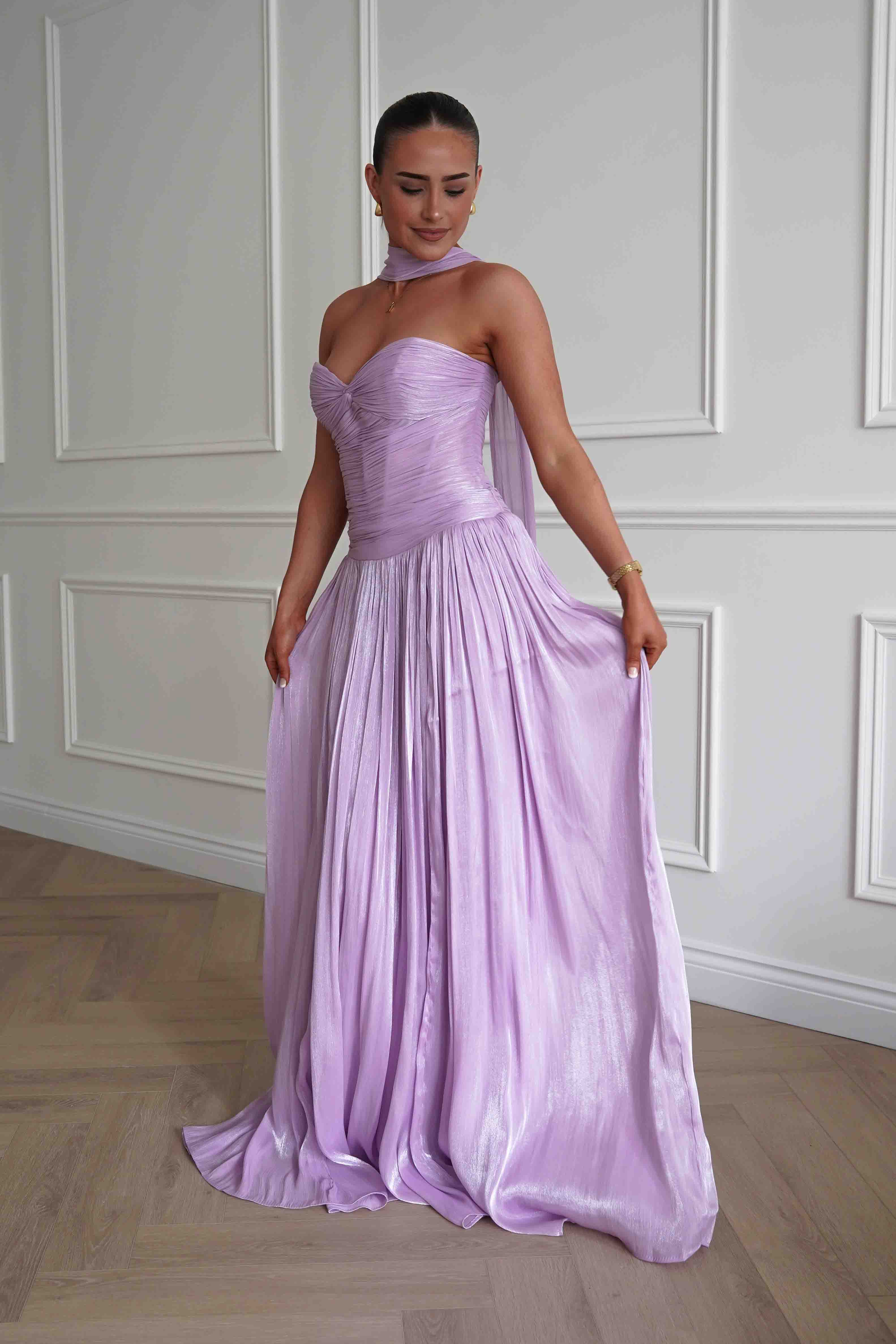 Oh Hello Clothing Dresses > Prom Dresses Longoria Pleated Luminescent Maxi Gown | Lavender