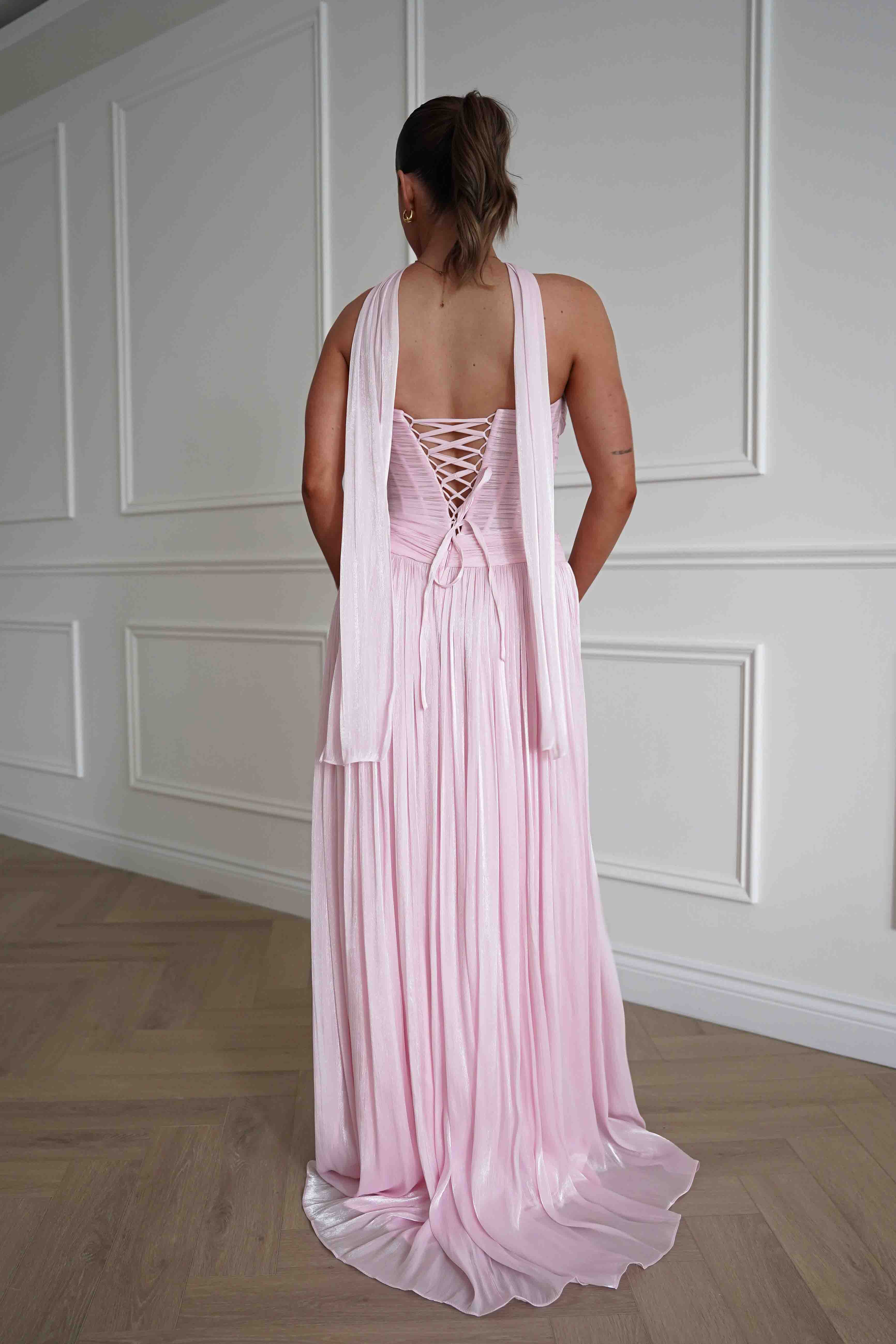 Oh Hello Clothing Dresses > Prom Dresses Longoria Pleated Luminescent Maxi Gown | Pink