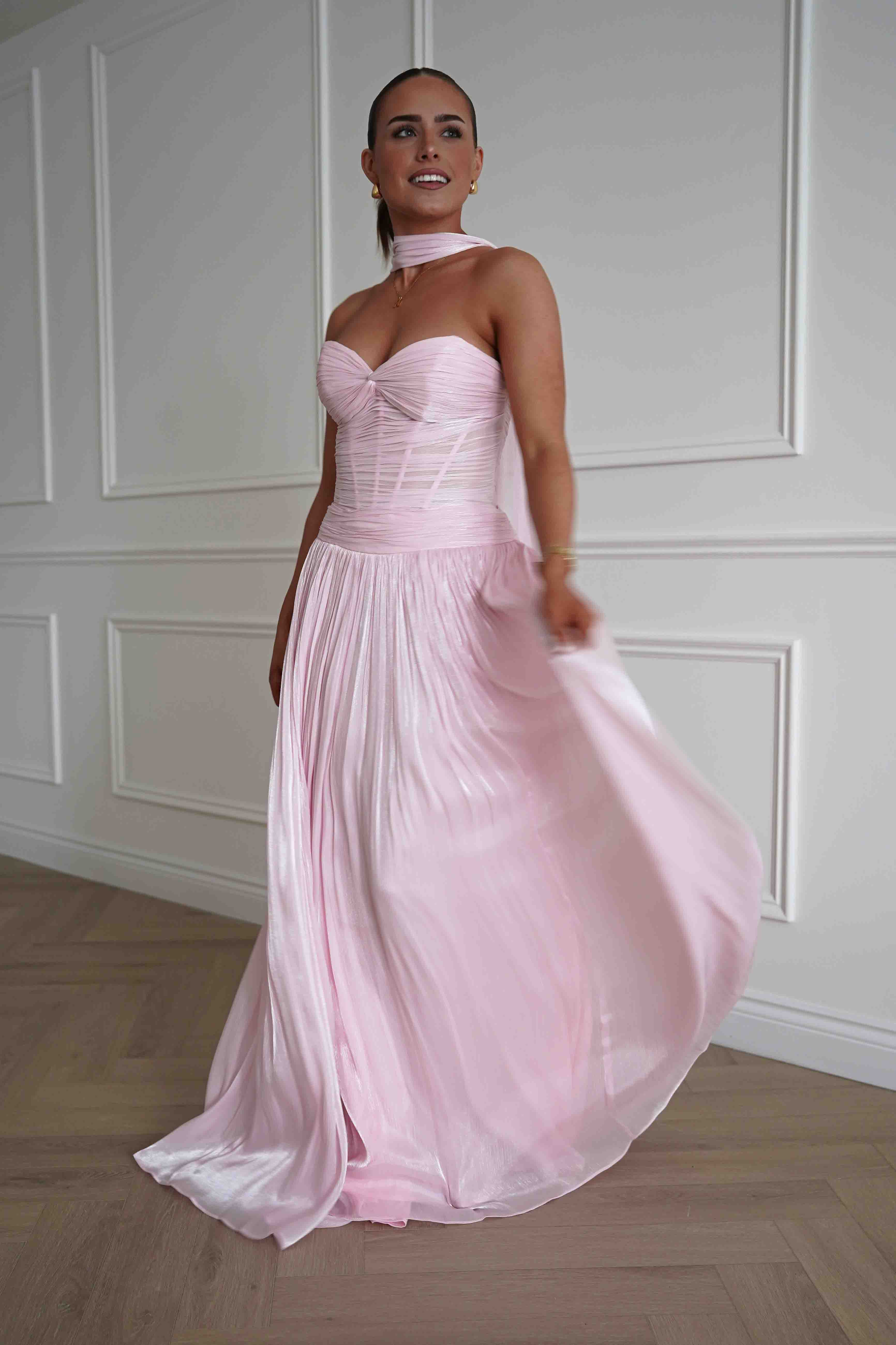 Oh Hello Clothing Dresses > Prom Dresses Longoria Pleated Luminescent Maxi Gown | Pink