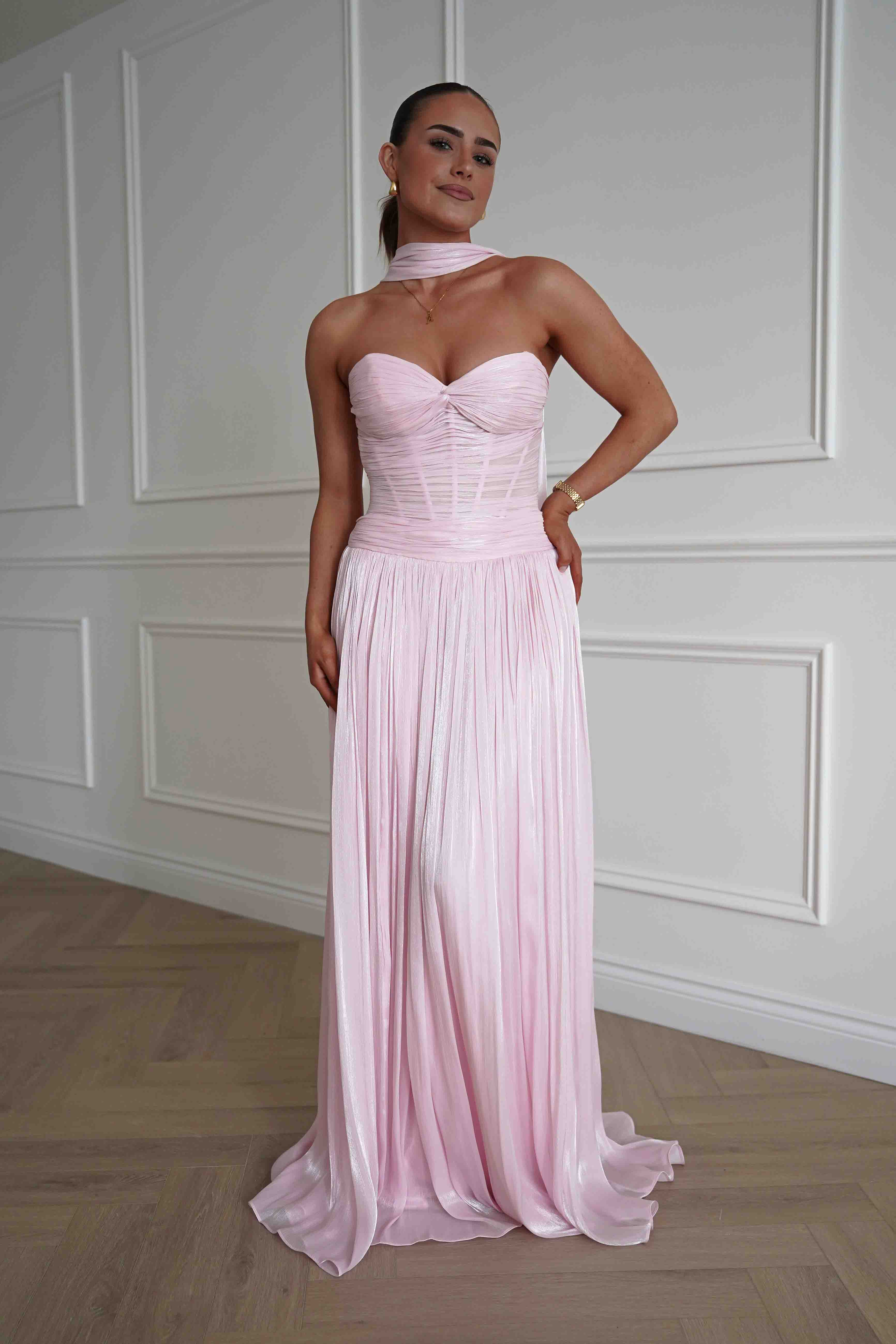 Oh Hello Clothing Dresses > Prom Dresses Longoria Pleated Luminescent Maxi Gown | Pink