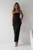 Louisiana Pearl Bow Strapless Dress Black | Wedding Guest Dress | Oh Hello Clothing