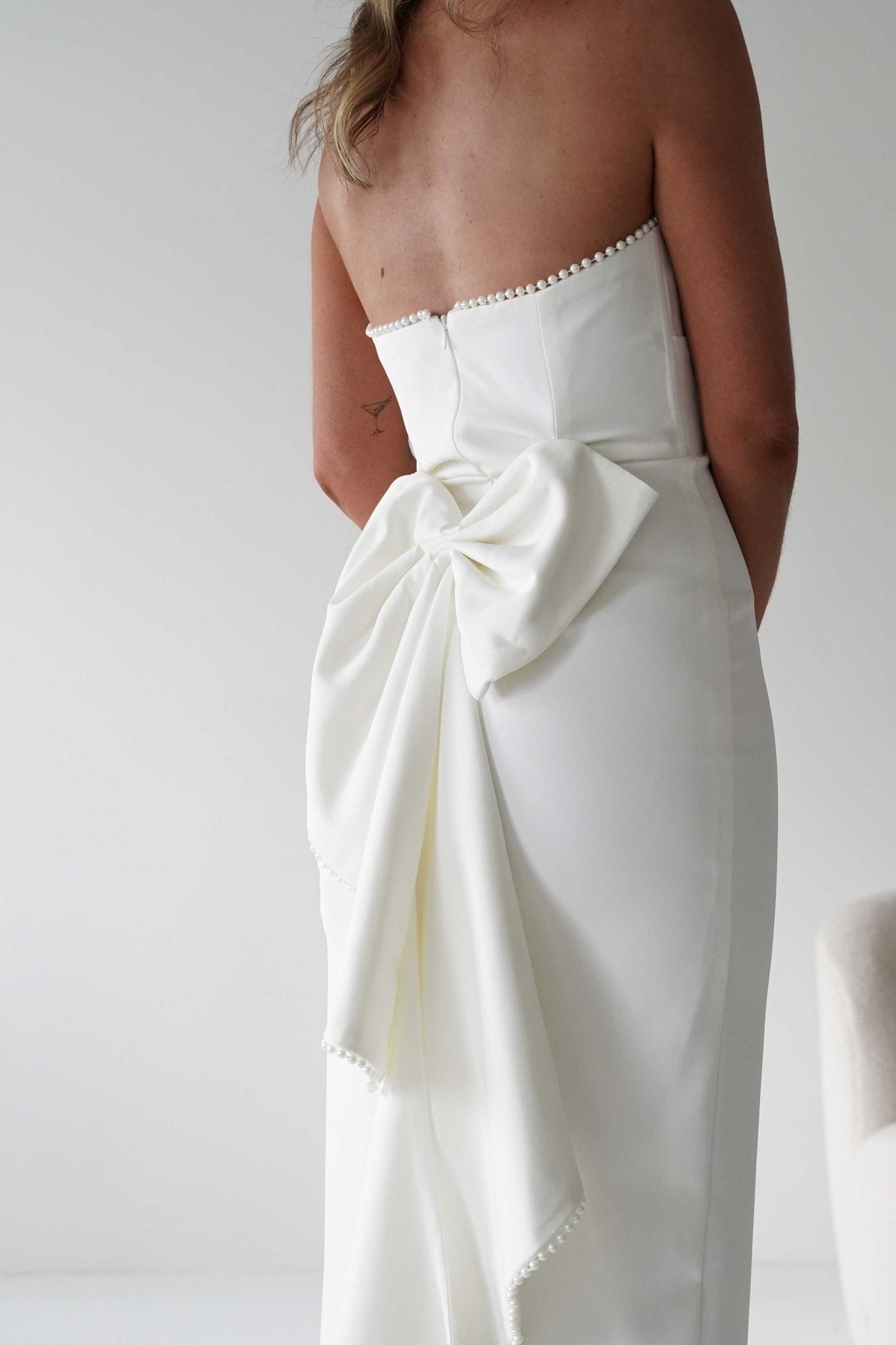 Louisiana Pearl Bow Strapless Dress | White | Graduation | Bride To Be Hen Dress | Oh Hello Clothing