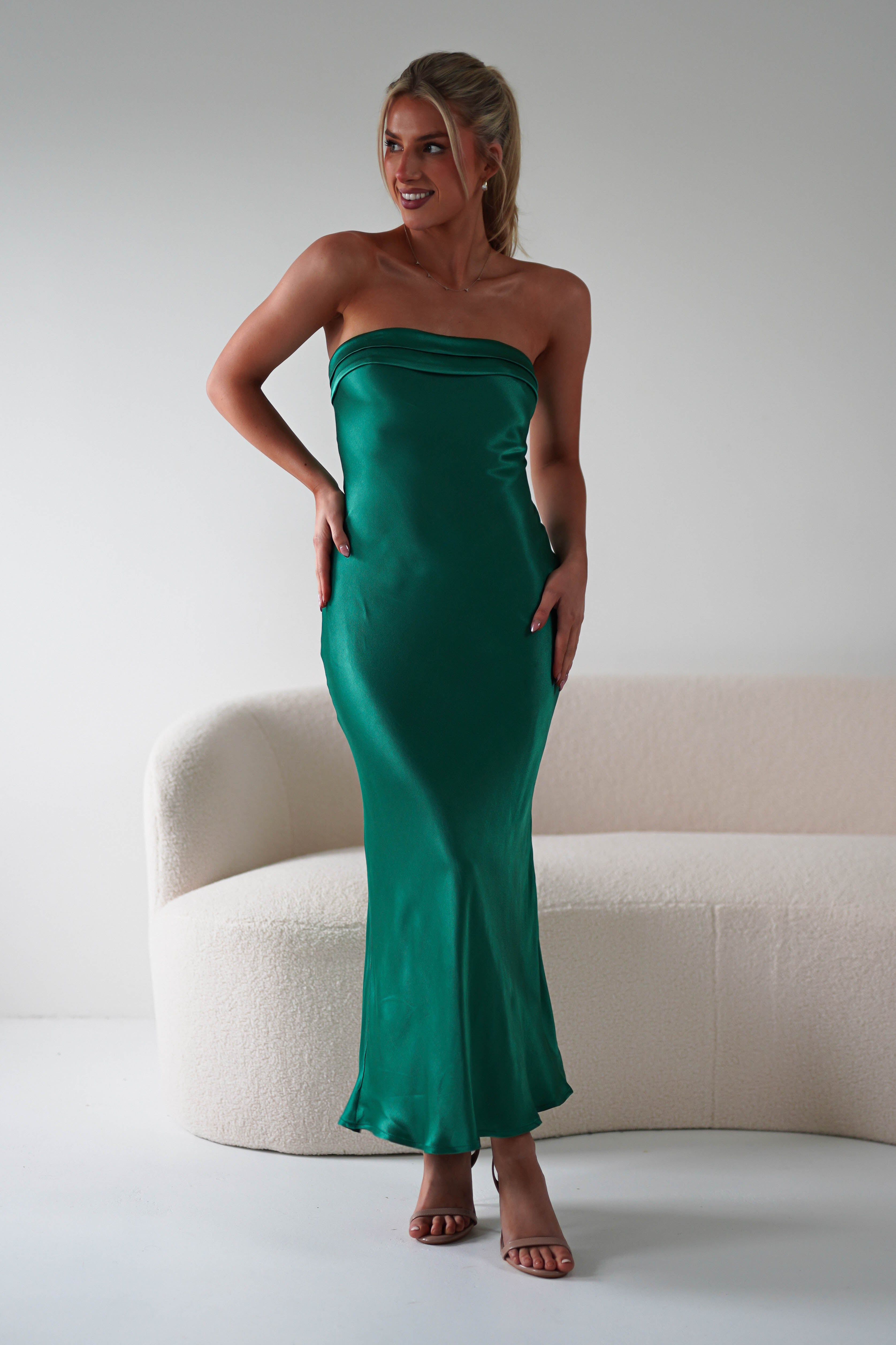 Lucia Green Satin Slip Midi Dress | Oh Hello Clothing | Oh Hello Clothing
