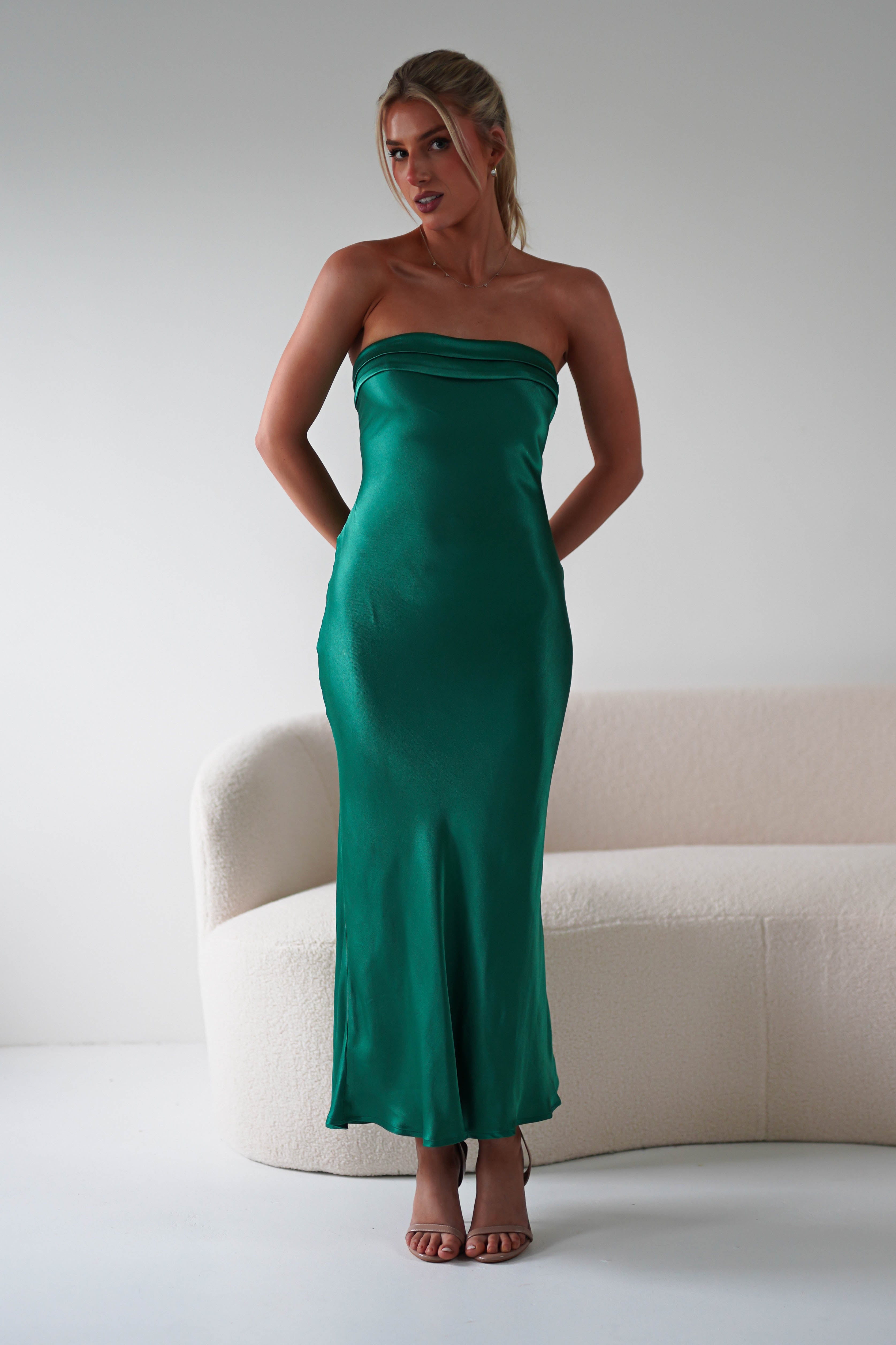 Lucia Green Satin Slip Midi Dress | Oh Hello Clothing | Oh Hello Clothing
