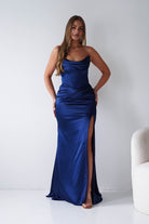 Oh Hello Clothing Dresses > Prom Dresses Lucienne Satin Strapless Maxi Dress | Navy