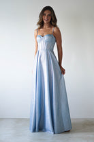 Luna Glitter Corset Aline Gown | Blue | Debs & Prom | Formal Gown | Oh Hello Clothing