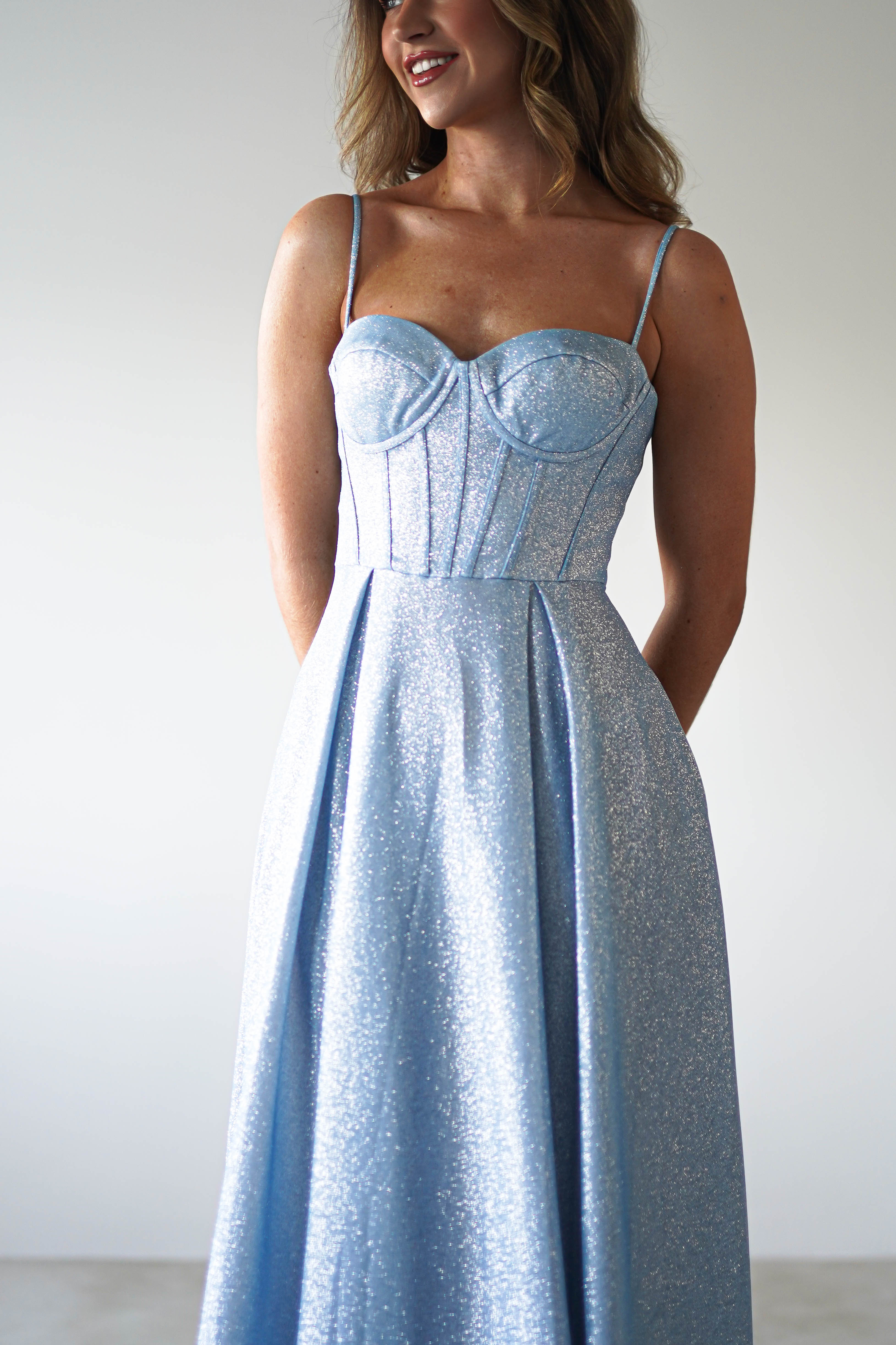 Luna Glitter Corset Aline Gown | Blue | Debs & Prom | Formal Gown | Oh Hello Clothing