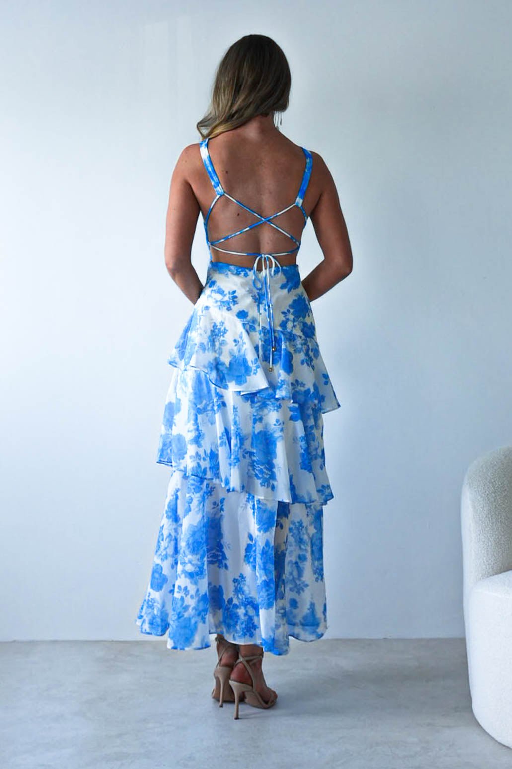 Lyla Floral Ruffle Midaxi Dress Blue/White | Wedding Guest Dress | Oh Hello Clothing