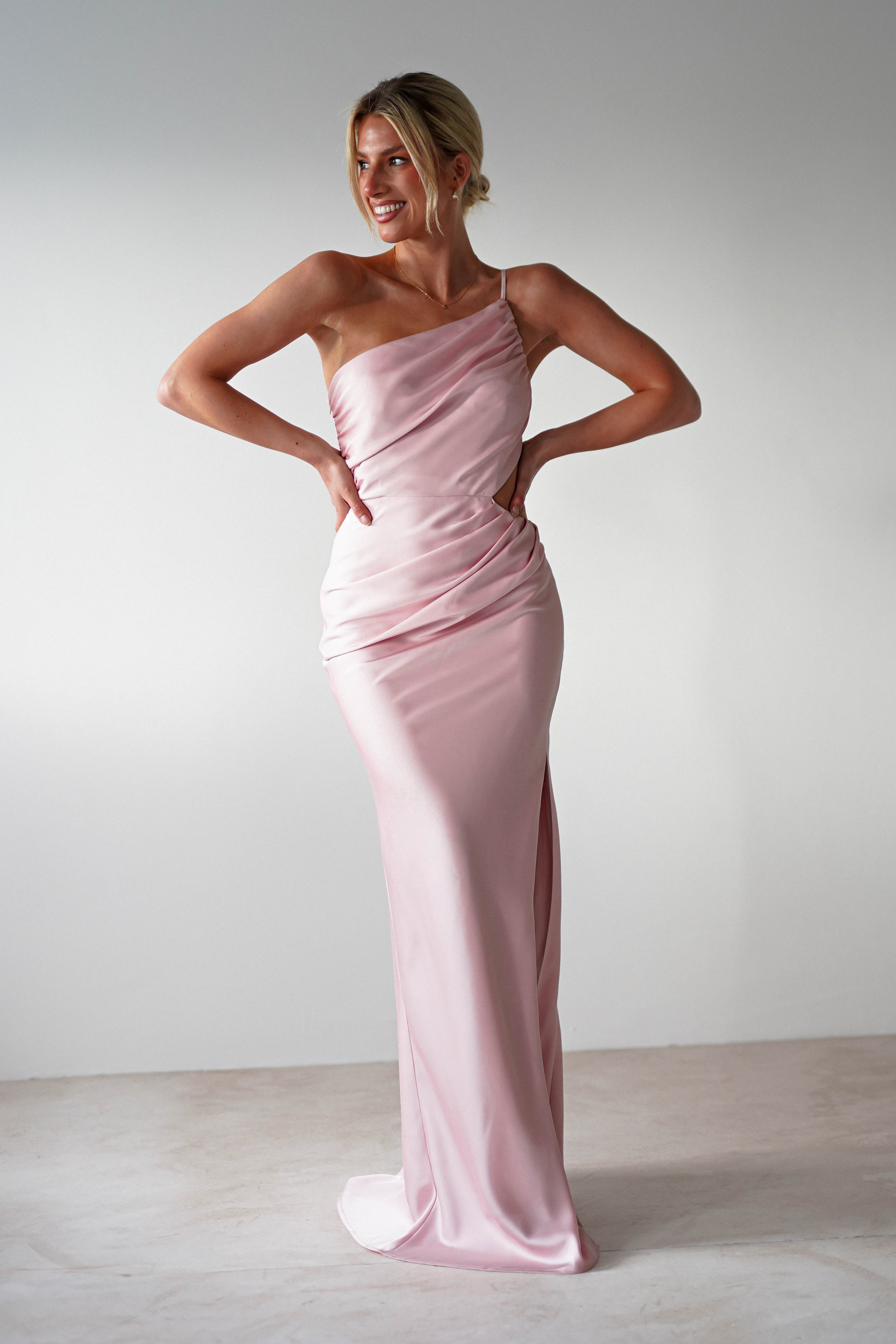 Lyra Soft Matte Satin Maxi Dress Blush Pink | Wedding Guest Dress | Maxi | Satin | Oh Hello Clothing