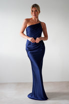 Lyra Soft Matte Satin Maxi Dress Navy | Wedding Guest Dress | Maxi | Satin | Oh Hello Clothing