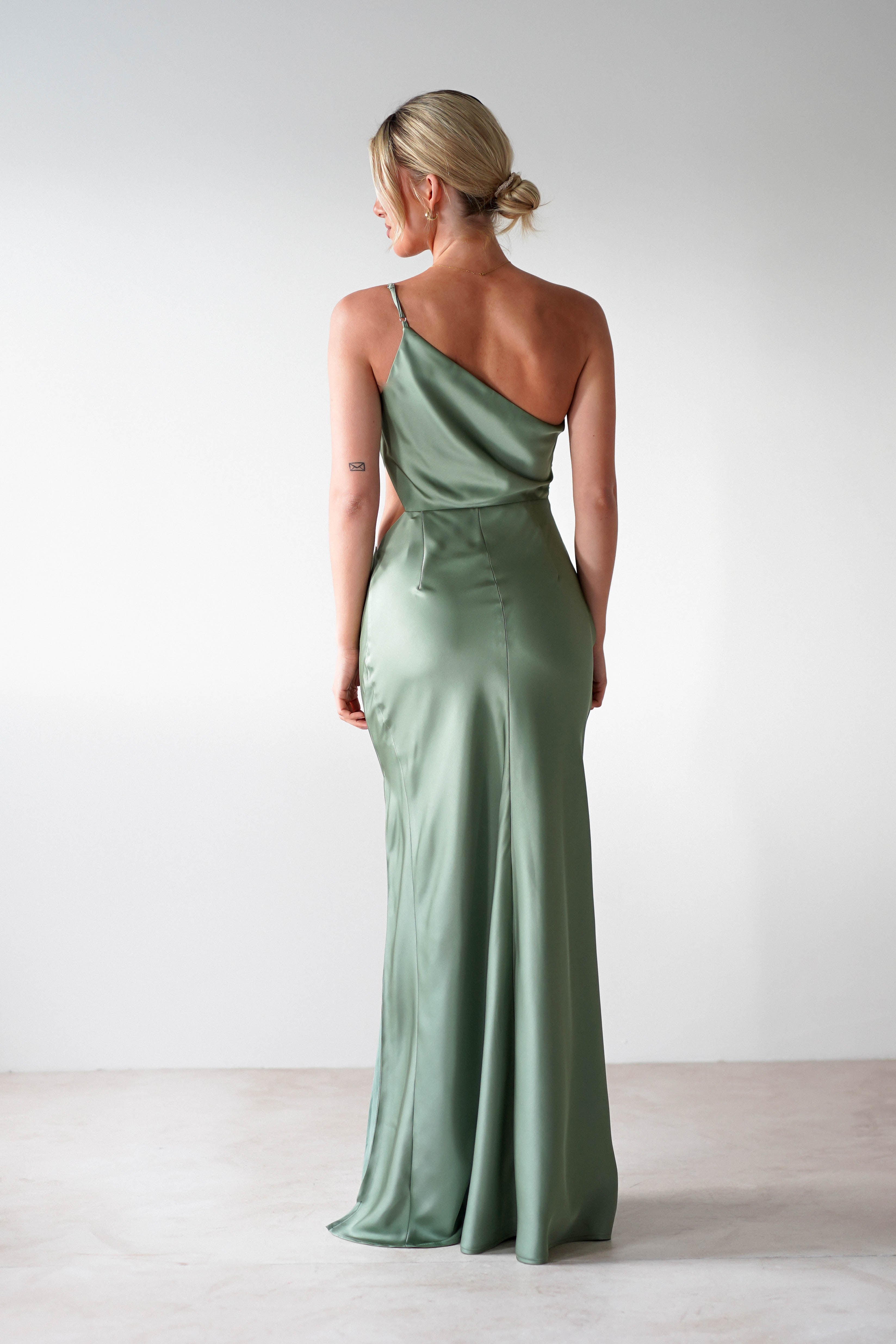 Lyra Soft Matte Satin Maxi Dress Olive | Wedding Guest Dress | Maxi | Satin | Oh Hello Clothing