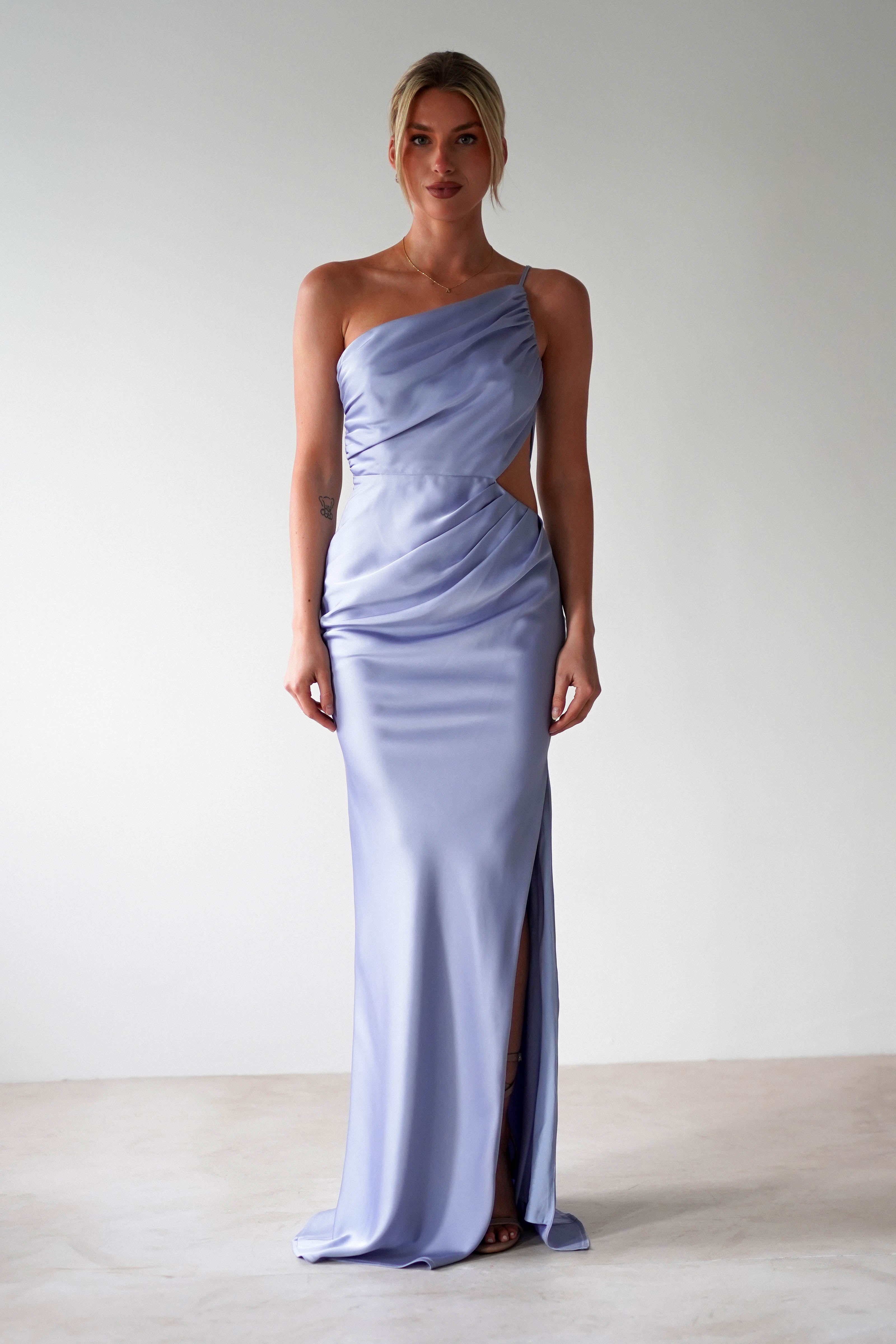 Lyra Soft Matte Satin Maxi Dress Periwinkle Blue | Wedding Guest Dress | Maxi | Satin | Oh Hello Clothing