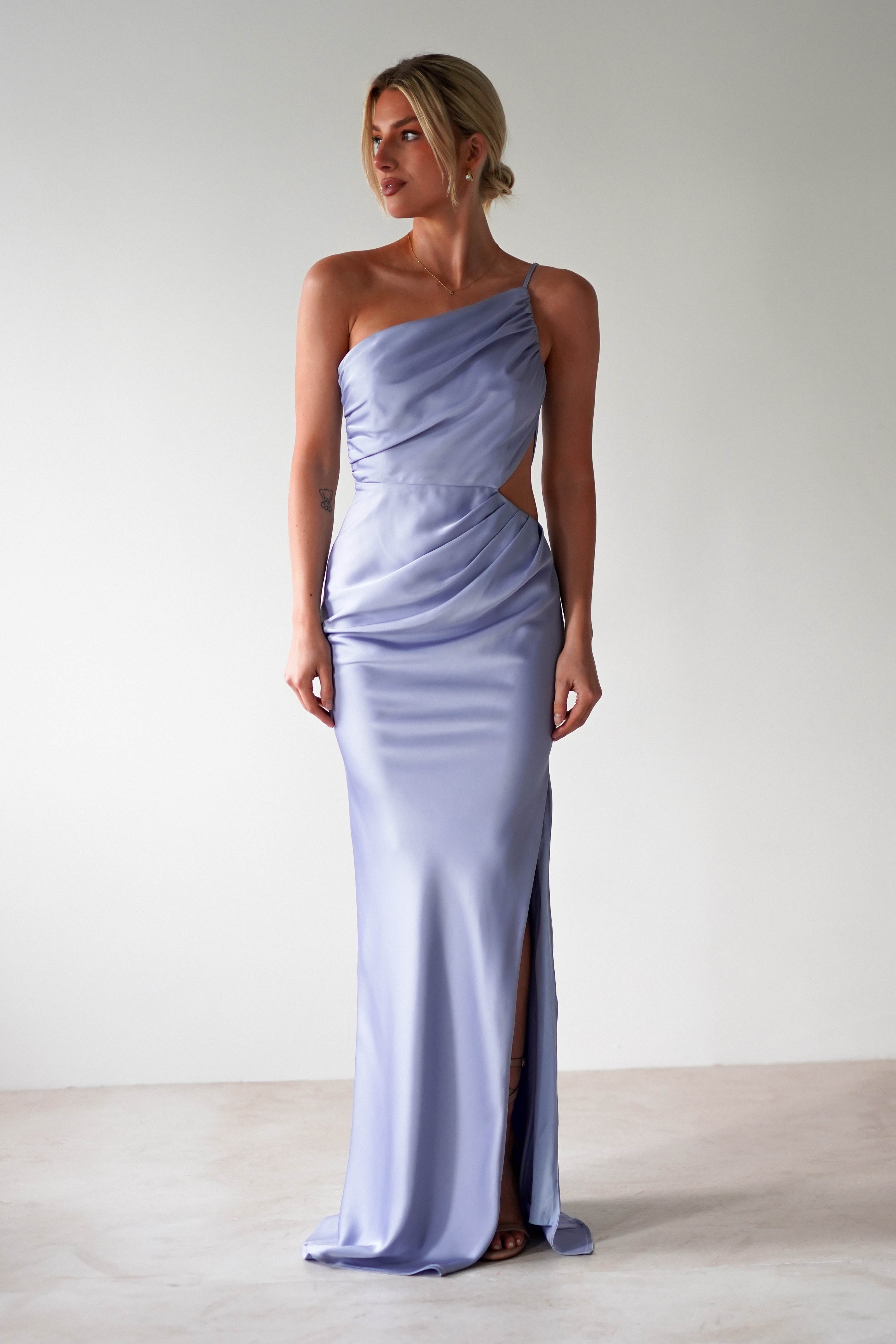 Lyra Soft Matte Satin Maxi Dress Periwinkle Blue | Wedding Guest Dress | Maxi | Satin | Oh Hello Clothing