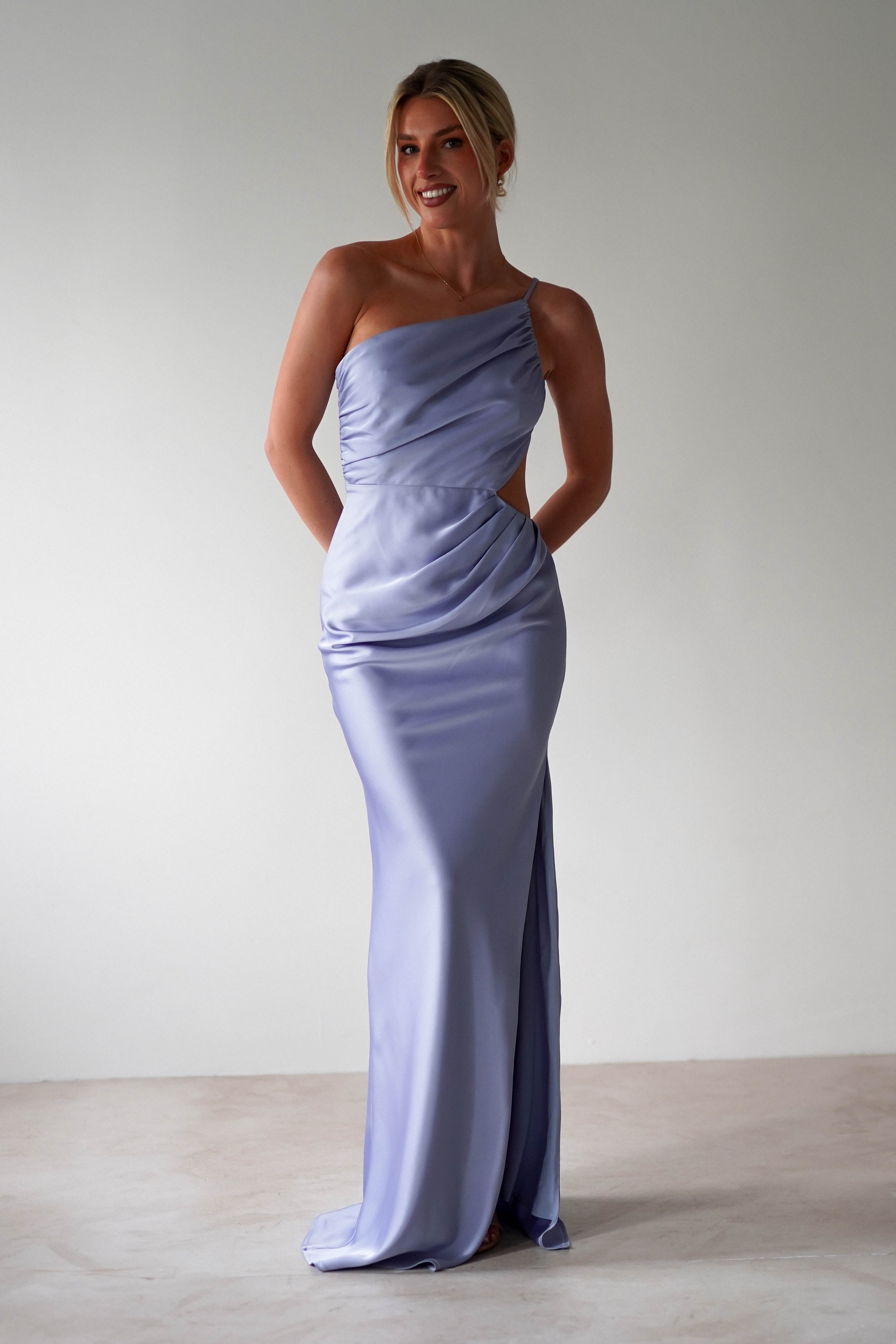 Lyra Soft Matte Satin Maxi Dress Periwinkle Blue | Wedding Guest Dress | Maxi | Satin | Oh Hello Clothing