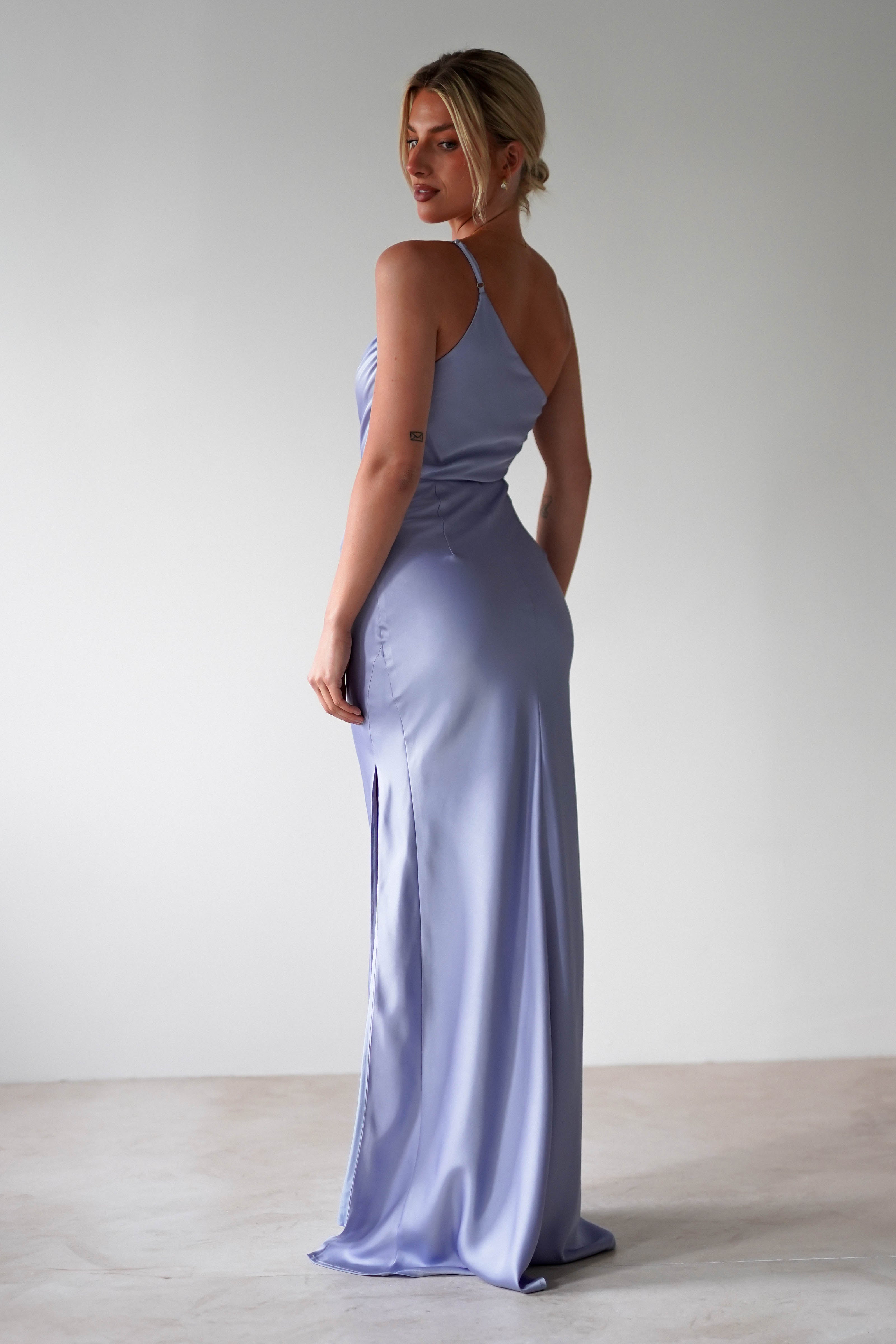 Lyra Soft Matte Satin Maxi Dress Periwinkle Blue | Wedding Guest Dress | Maxi | Satin | Oh Hello Clothing