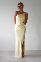 Lyra Soft Matte Satin Maxi Dress Yellow | Wedding Guest Dress | Maxi | Satin | Oh Hello Clothing