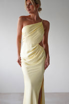 Lyra Soft Matte Satin Maxi Dress Yellow | Wedding Guest Dress | Maxi | Satin | Oh Hello Clothing