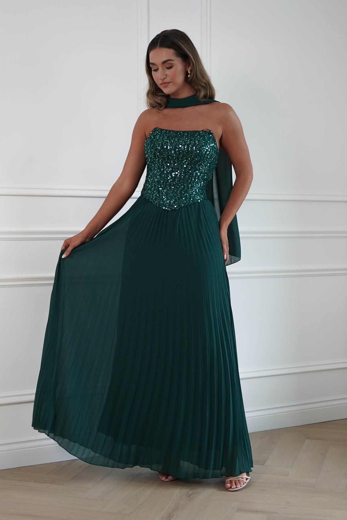 Oh Hello Clothing Women > Clothing > Dresses Madelyn Strapless Pleated Maxi Dress | Emerald Green