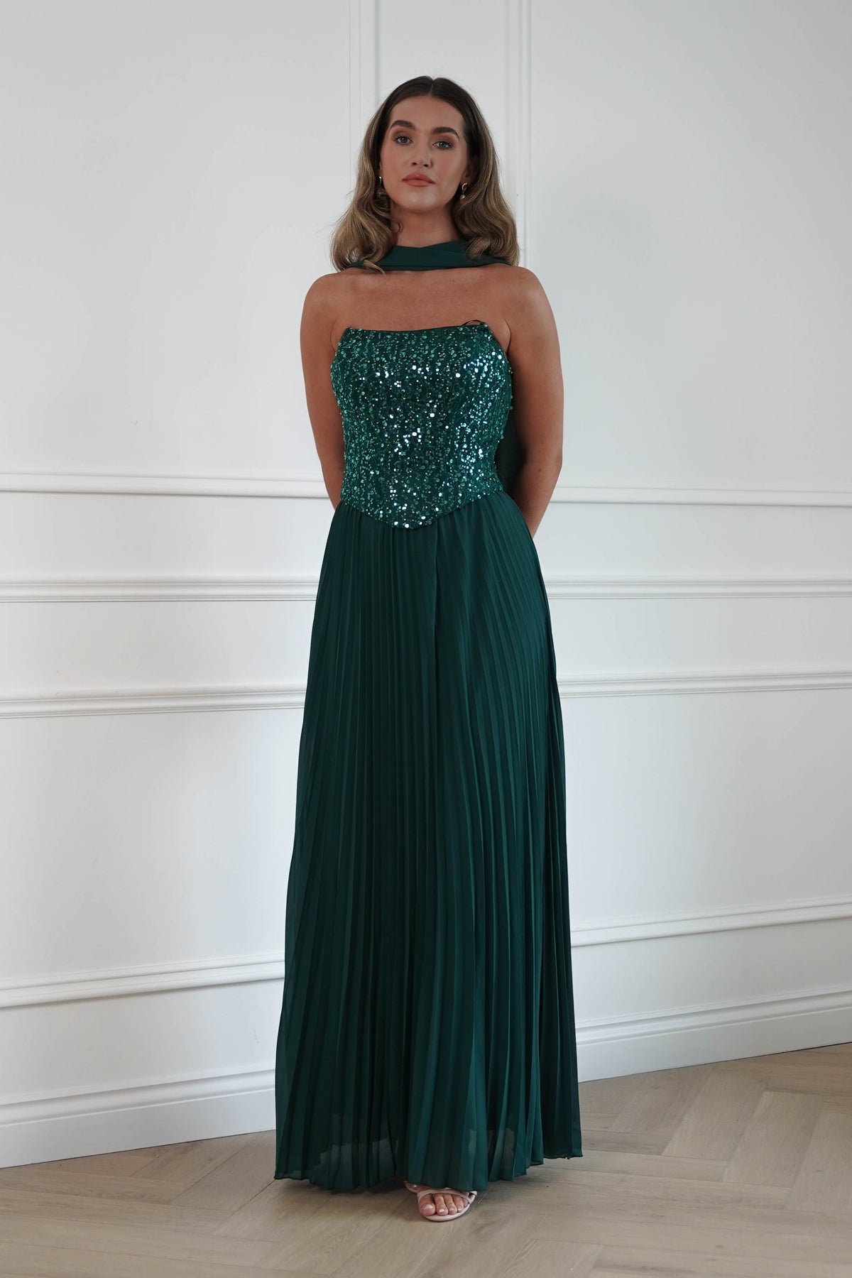 Oh Hello Clothing Women > Clothing > Dresses Madelyn Strapless Pleated Maxi Dress | Emerald Green