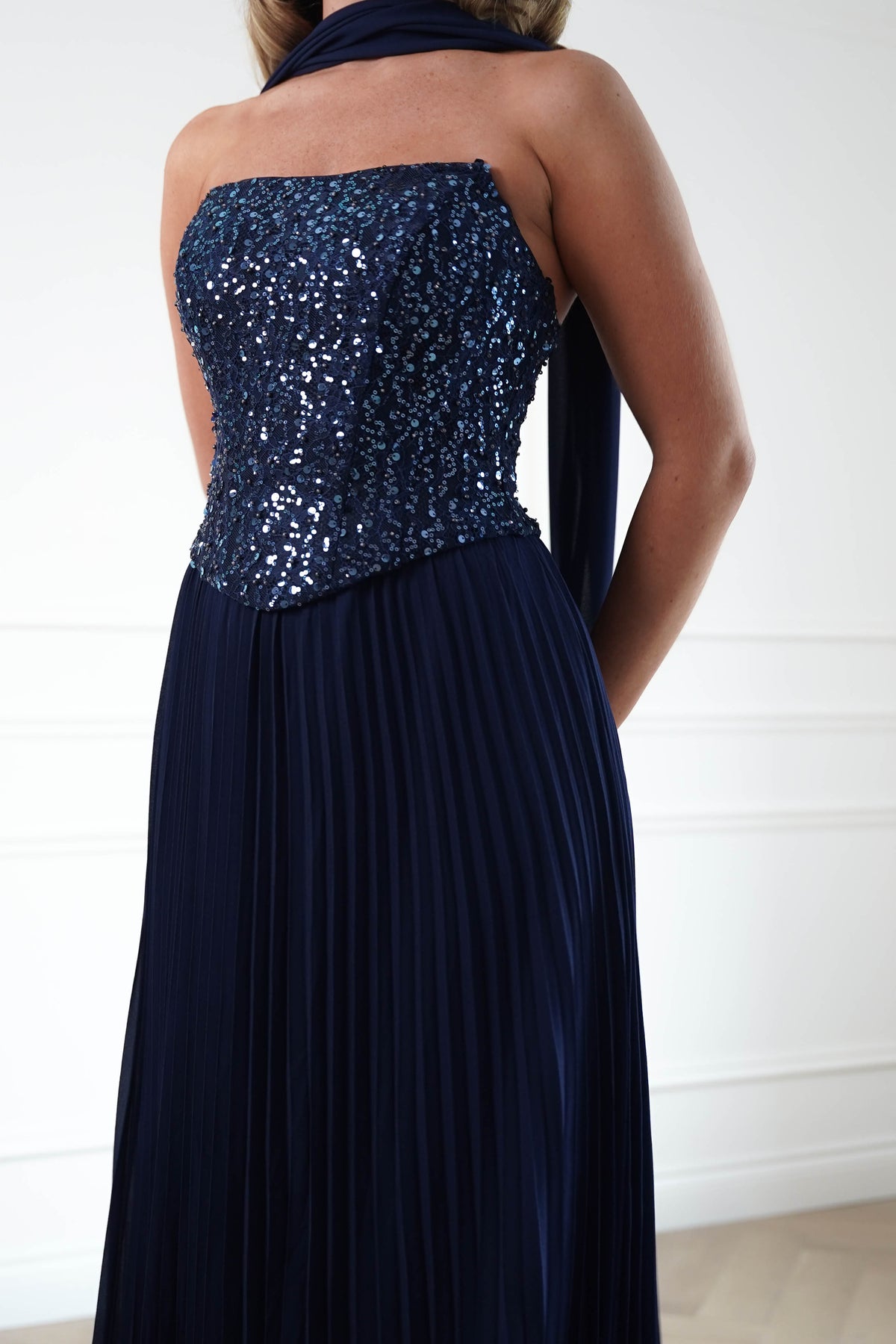 Oh Hello Clothing Women > Clothing > Dresses Madelyn Strapless Pleated Maxi Dress | Navy