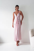 Oh Hello Clothing Women > Clothing > Dresses Madi Drape Front Detail Satin Maxi Dress | Pink