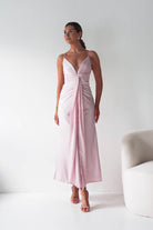 Oh Hello Clothing Women > Clothing > Dresses Madi Drape Front Detail Satin Maxi Dress | Pink