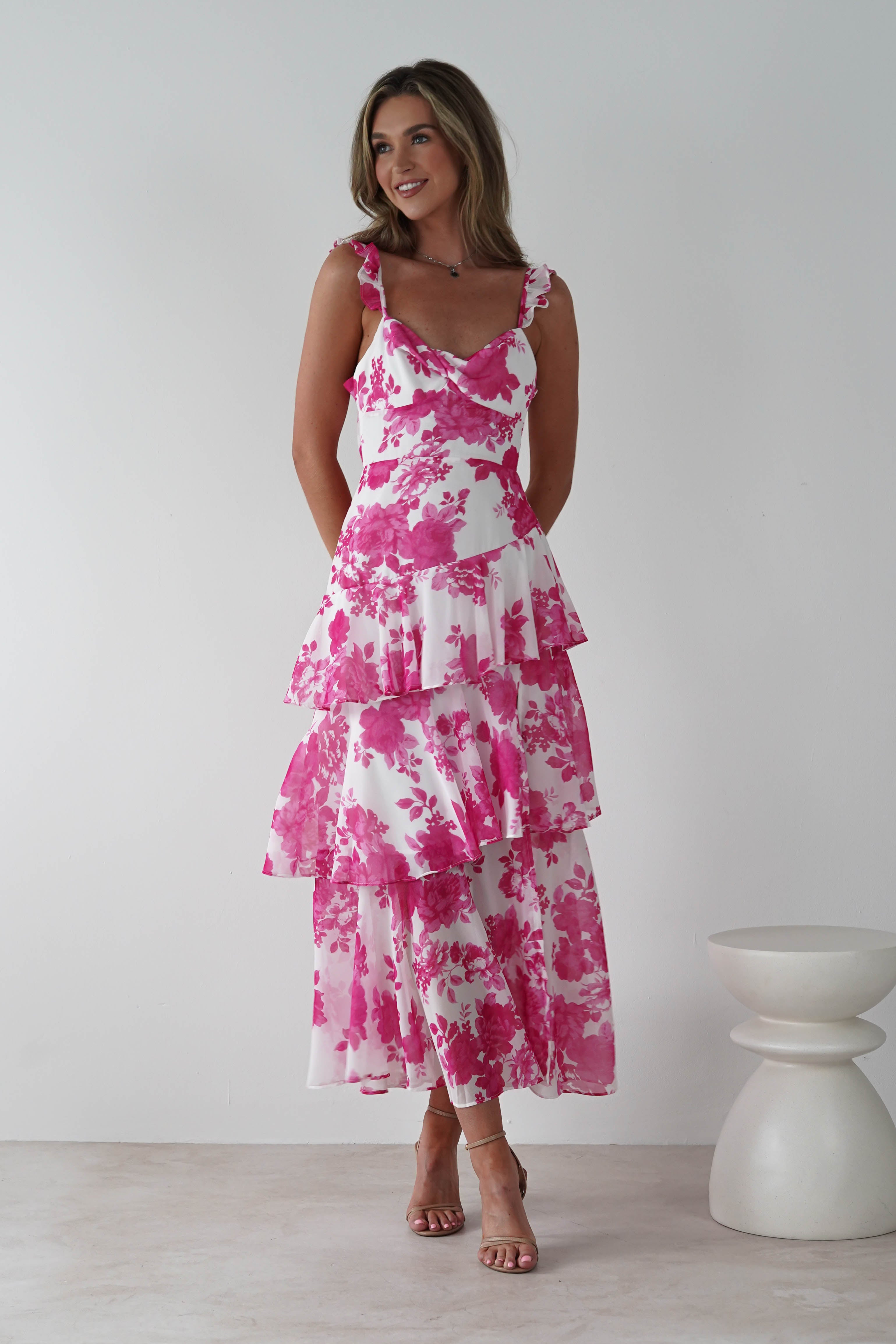 Madrid Ruffle Floral Maxi Dress Pink | Wedding Guest Dress | Maxi | Oh Hello Clothing
