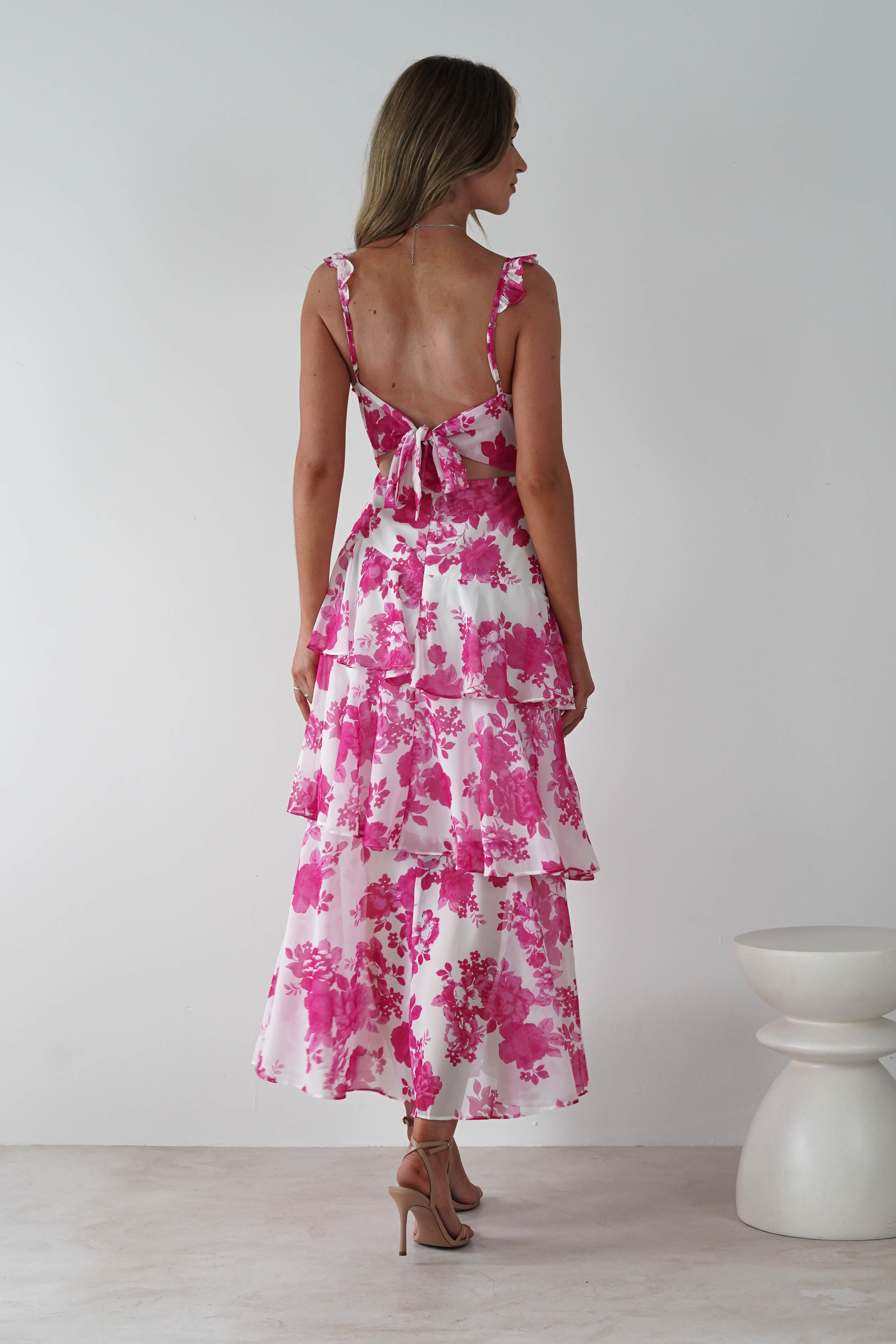 Madrid Ruffle Floral Maxi Dress Pink | Wedding Guest Dress | Maxi | Oh Hello Clothing